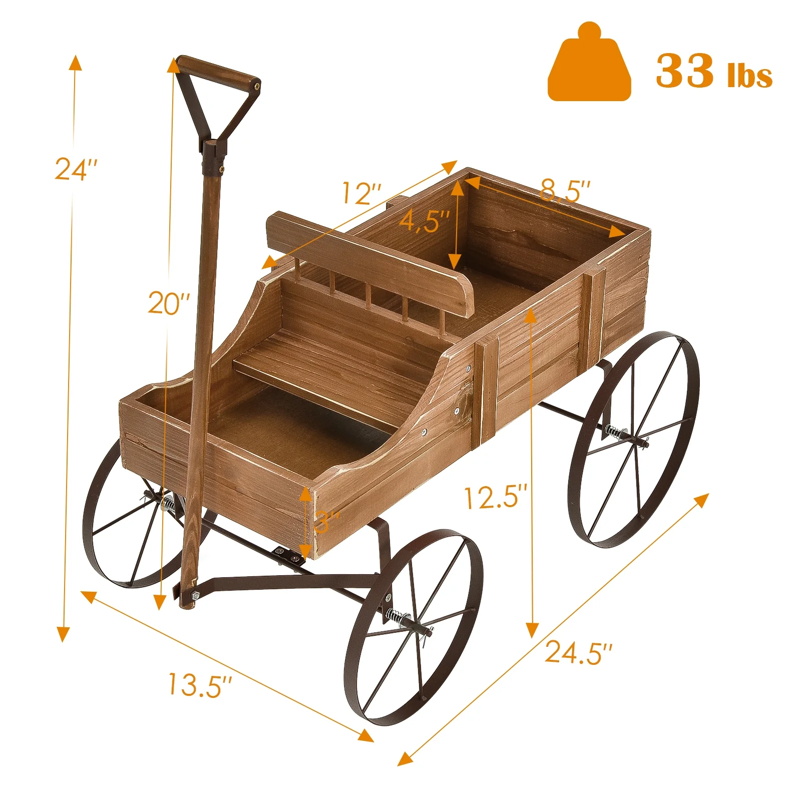 Wooden Wagon Plant Bed With Wheel, Brown - Image 6