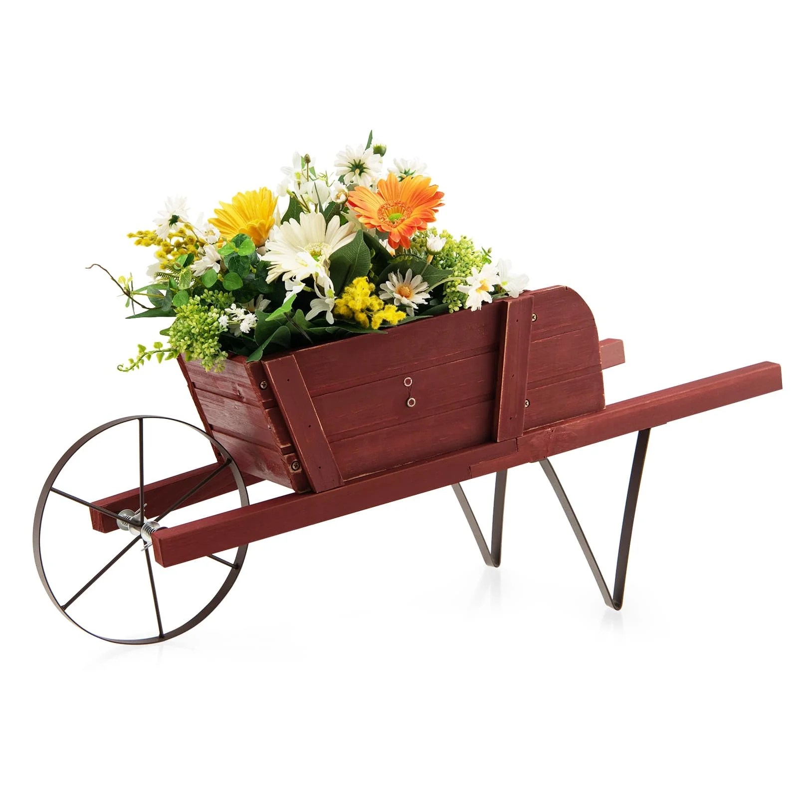 Wooden Wagon Planter, 9 Magnetic Accessories, Red