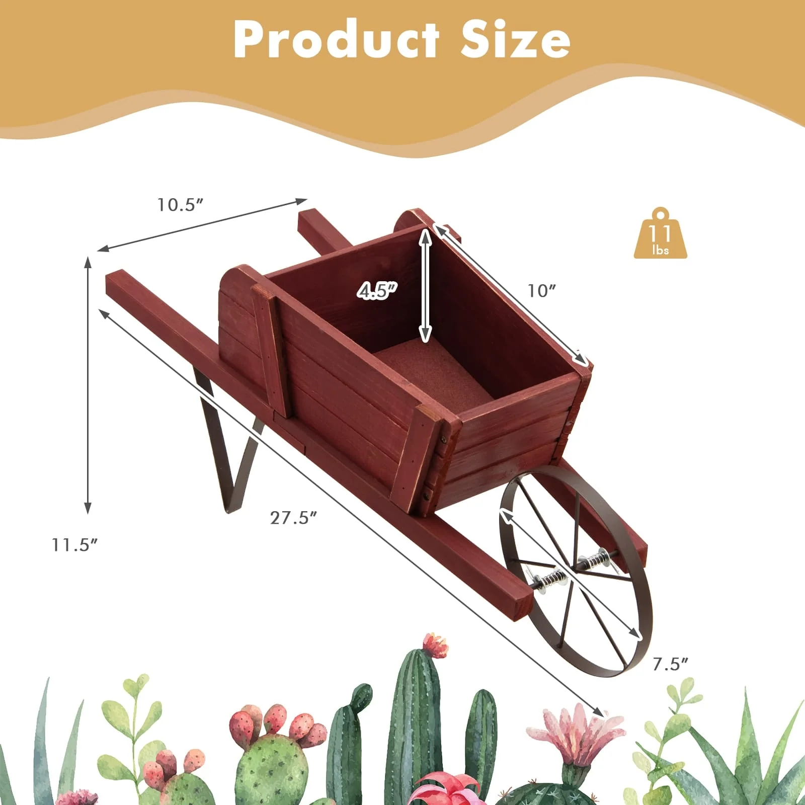 Wooden Wagon Planter, 9 Magnetic Accessories, Red - Image 5