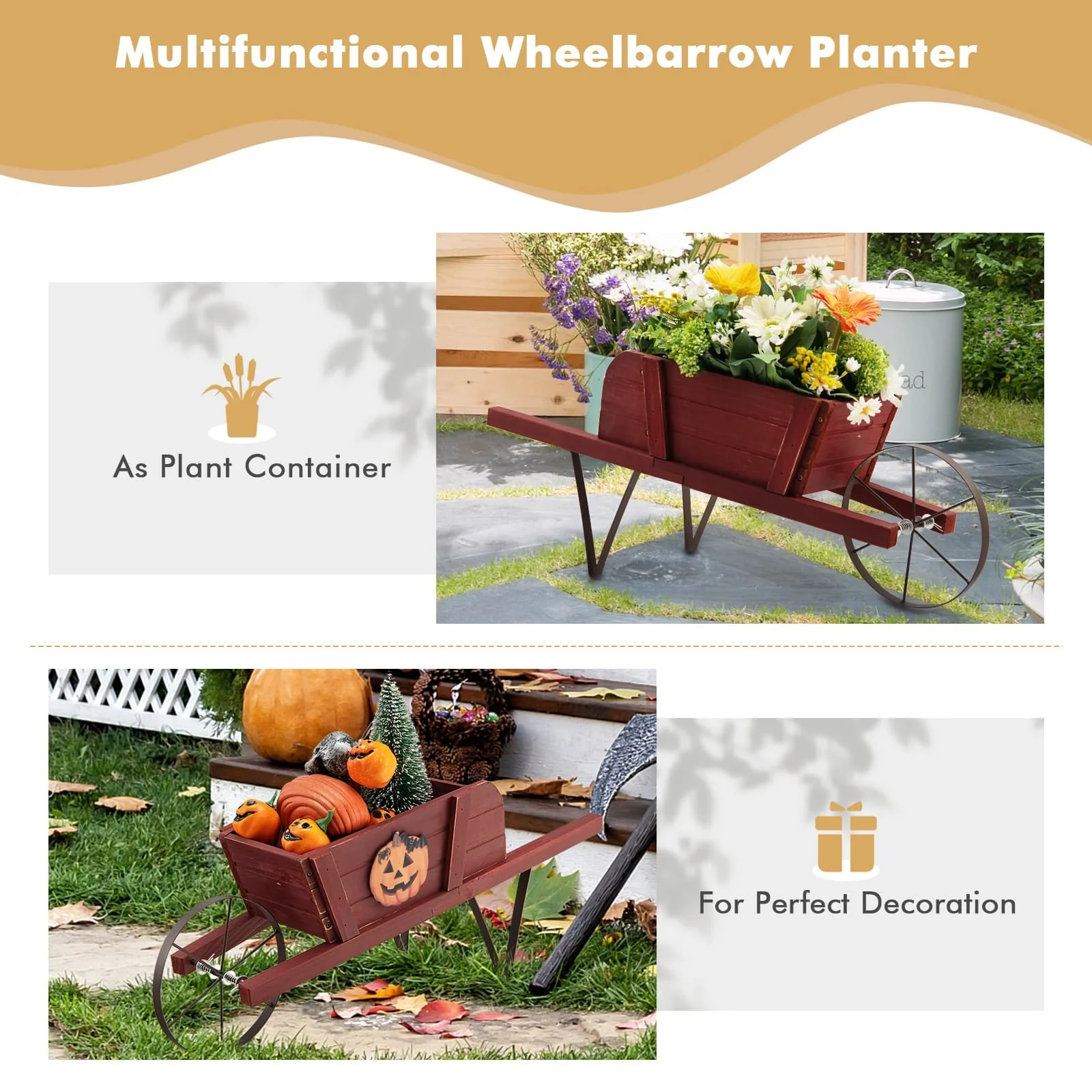 Wooden Wagon Planter, 9 Magnetic Accessories, Red - Image 6
