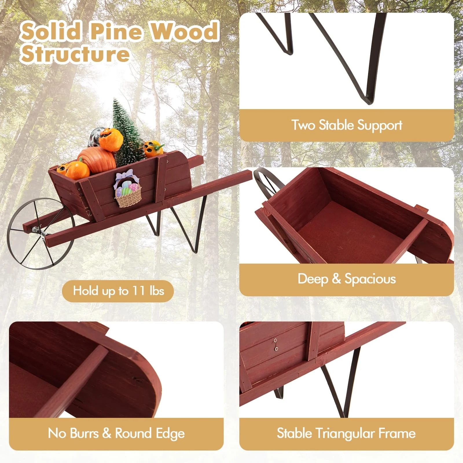 Wooden Wagon Planter, 9 Magnetic Accessories, Red - Image 9