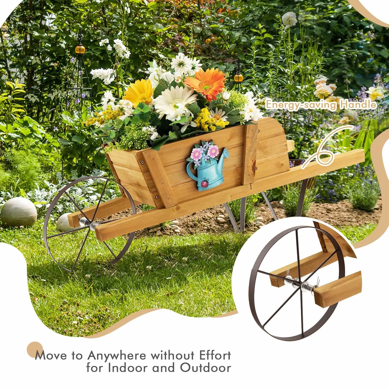 Wooden Wagon Planter, 9 Magnetic Accessories, Walnut - Image 10