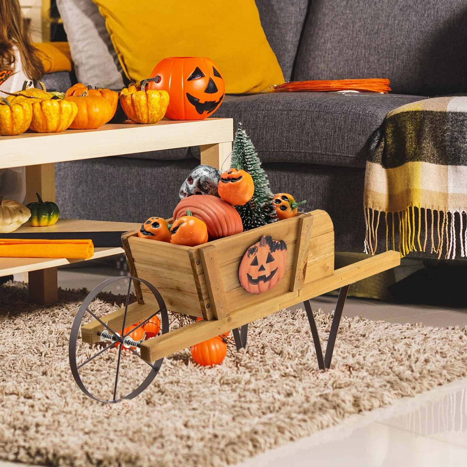 Wooden Wagon Planter, 9 Magnetic Accessories, Walnut - Image 2