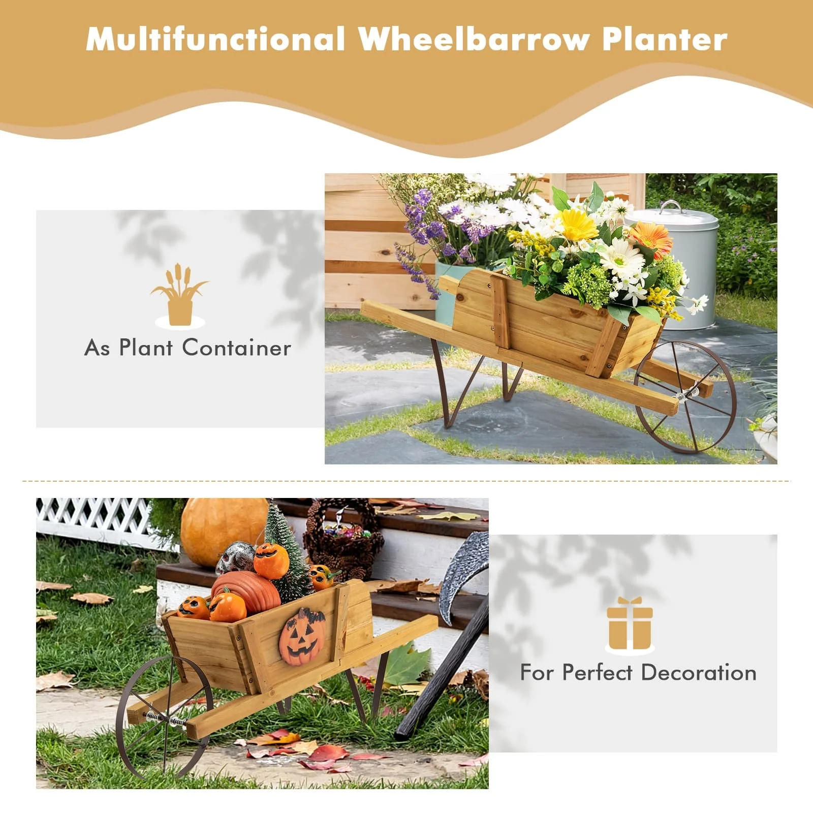 Wooden Wagon Planter, 9 Magnetic Accessories, Walnut - Image 6