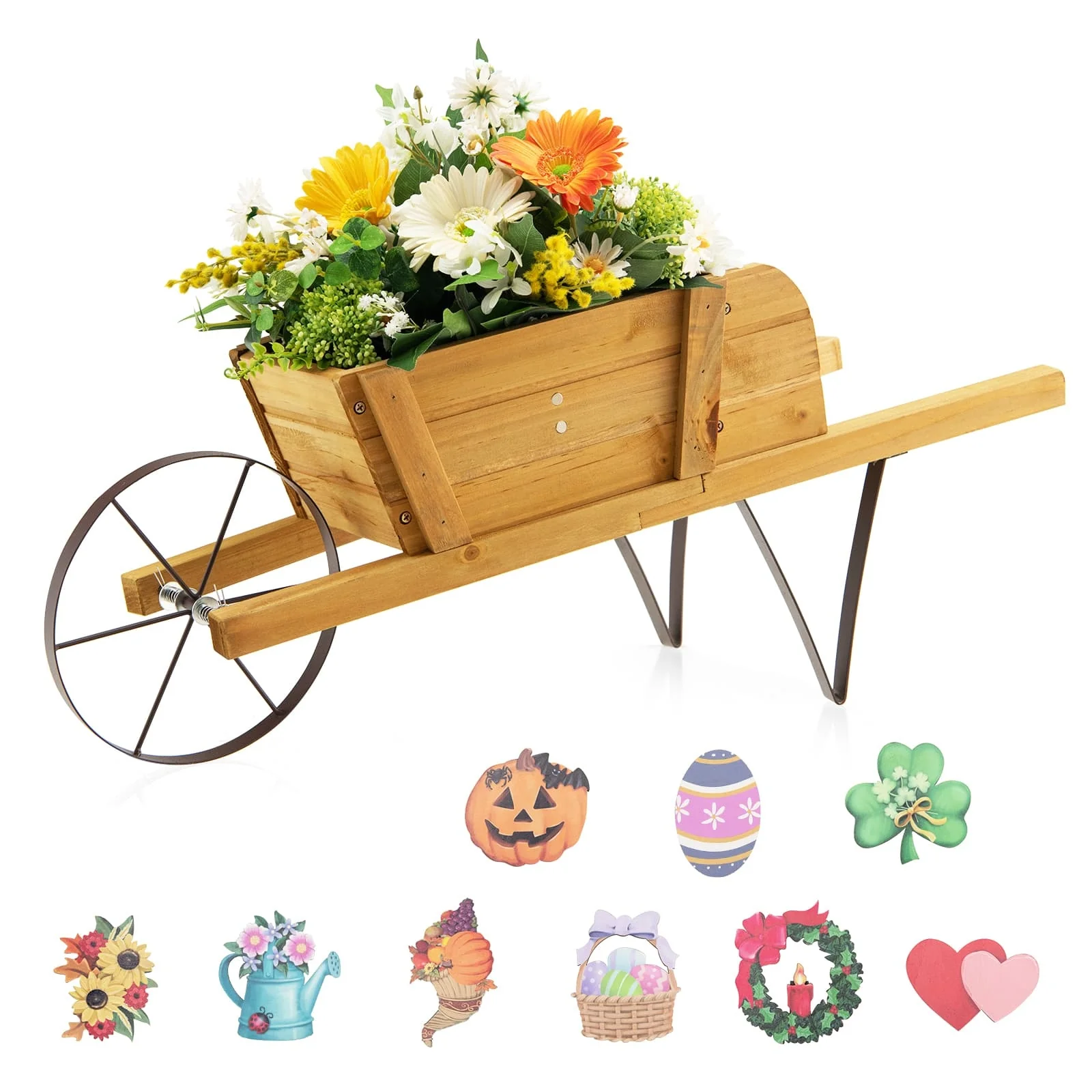 Wooden Wagon Planter, 9 Magnetic Accessories, Walnut - Image 7