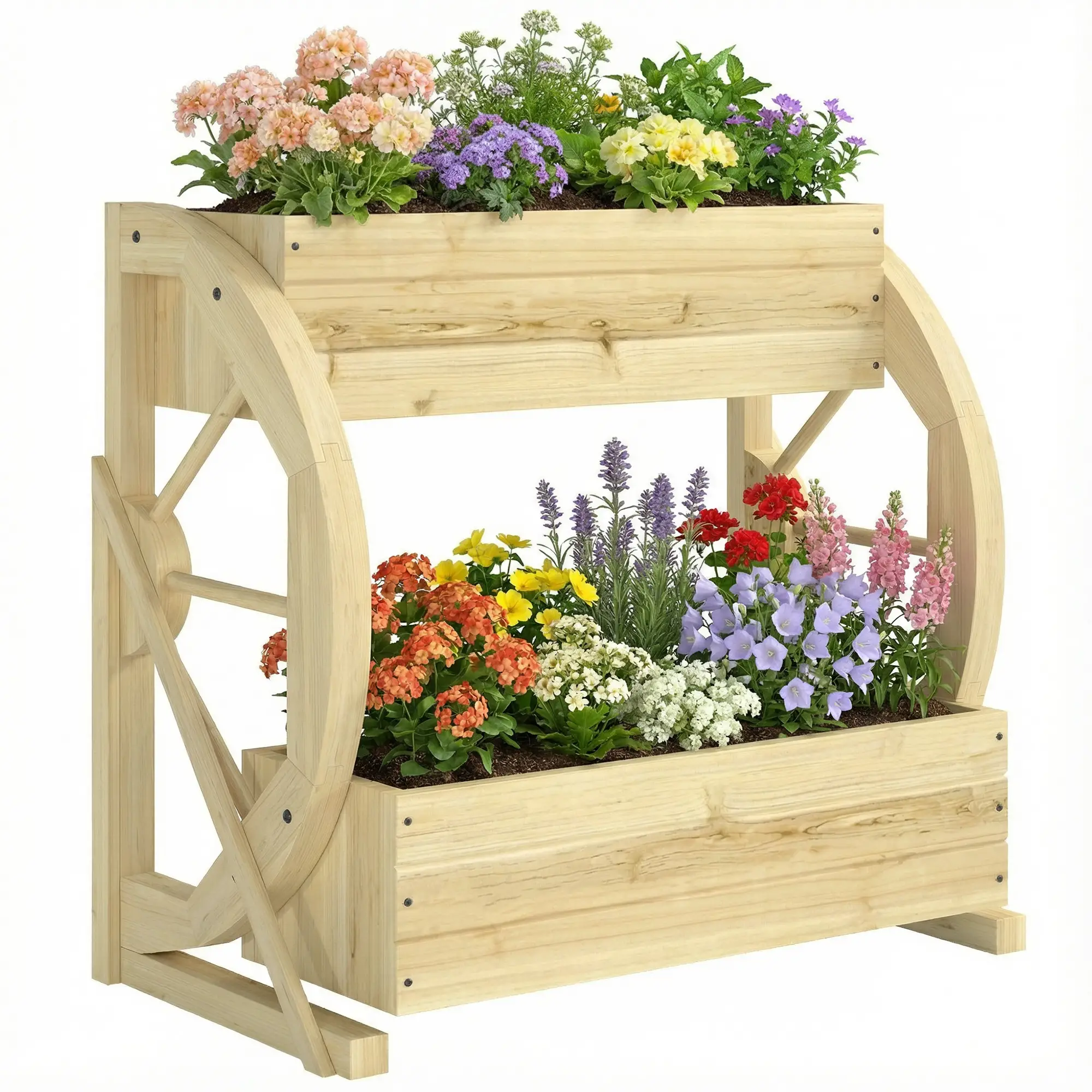 Wooden Wagon Planter Box, 2-Tier Raised Garden Bed, Wooden - Image 11