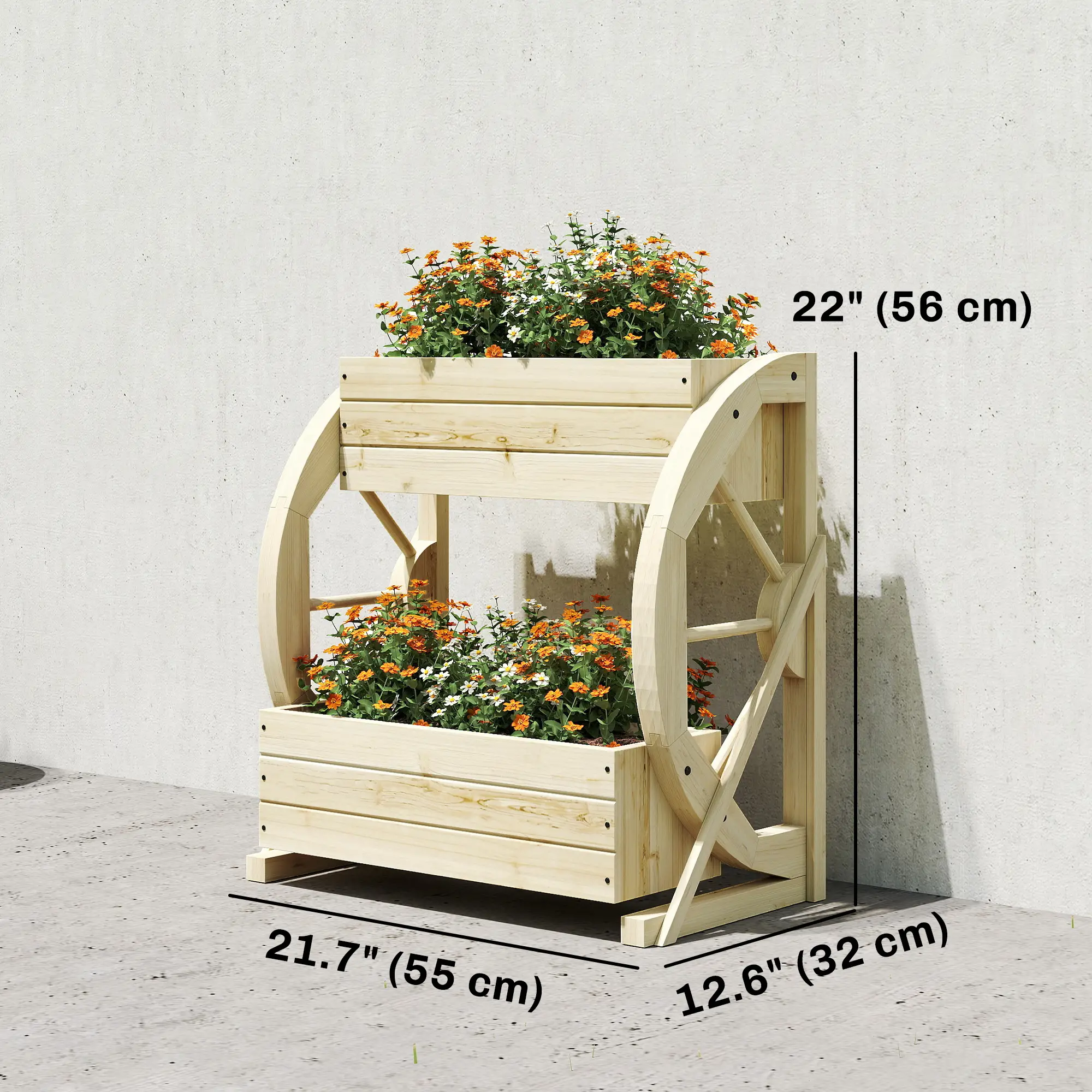 Wooden Wagon Planter Box, 2-Tier Raised Garden Bed, Wooden - Image 3