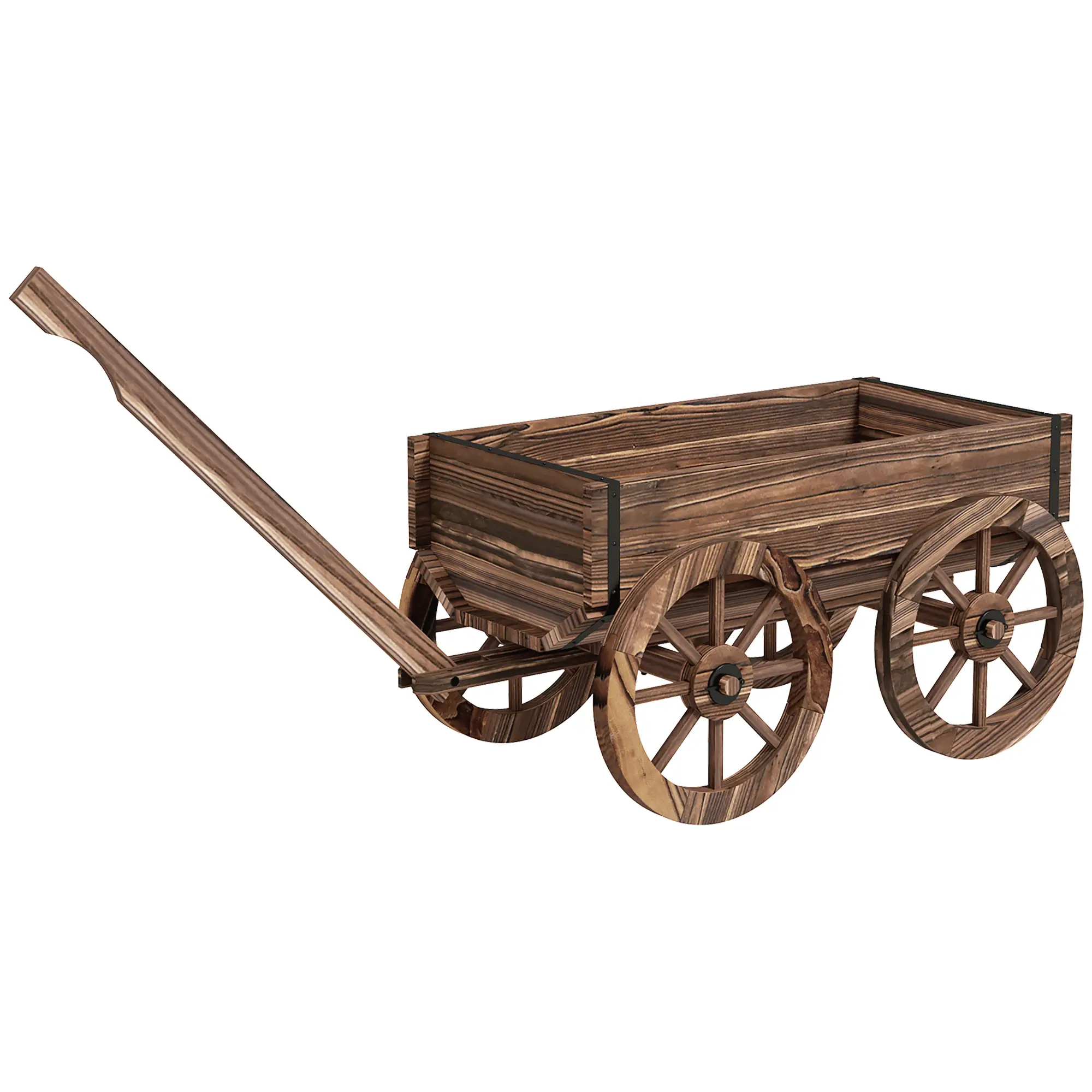 Wooden Wagon Planter Box, Raised Garden Bed, Carbonized