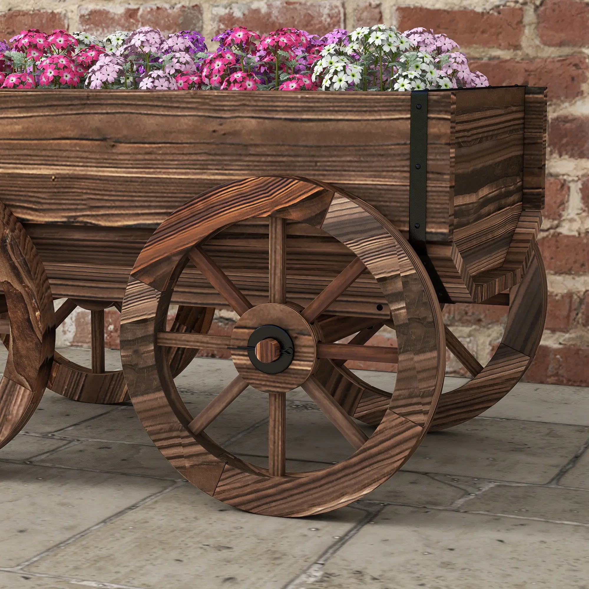 Wooden Wagon Planter Box, Raised Garden Bed, Carbonized - Image 10