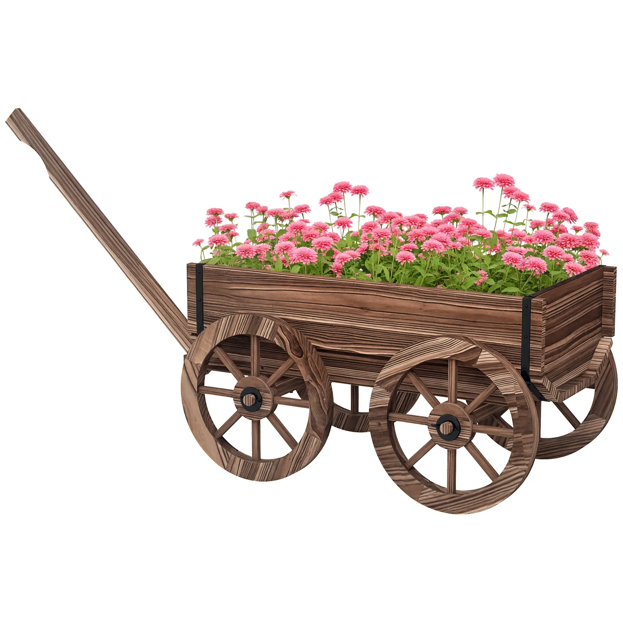 Wooden Wagon Planter Box, Raised Garden Bed, Carbonized - Image 11