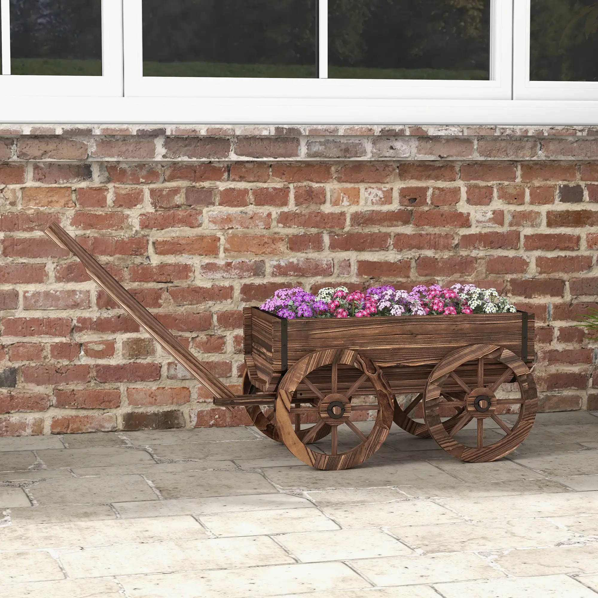 Wooden Wagon Planter Box, Raised Garden Bed, Carbonized - Image 8