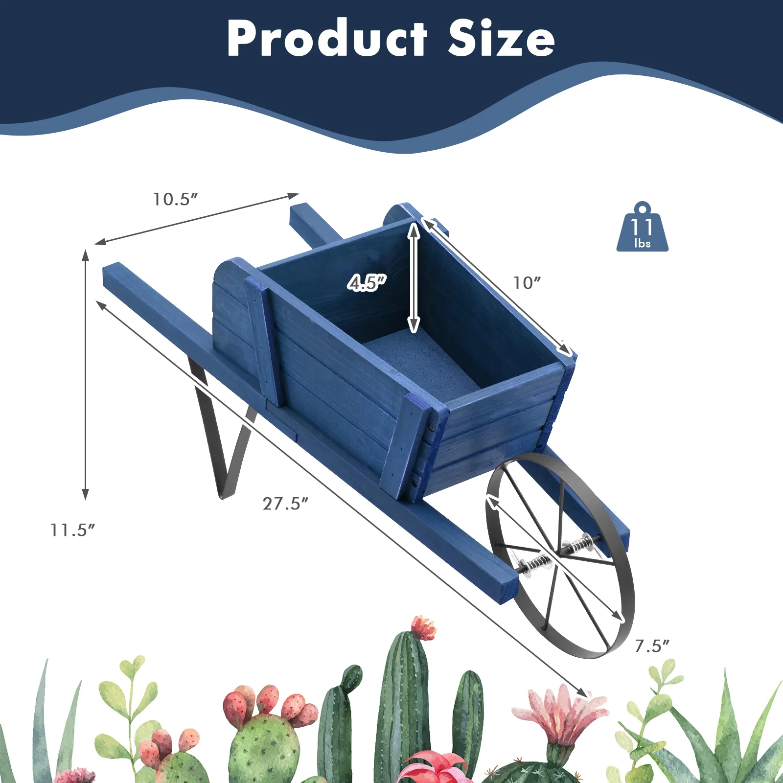 Wooden Wagon Planter With 9 Magnetic Accessories, Blue - Image 5