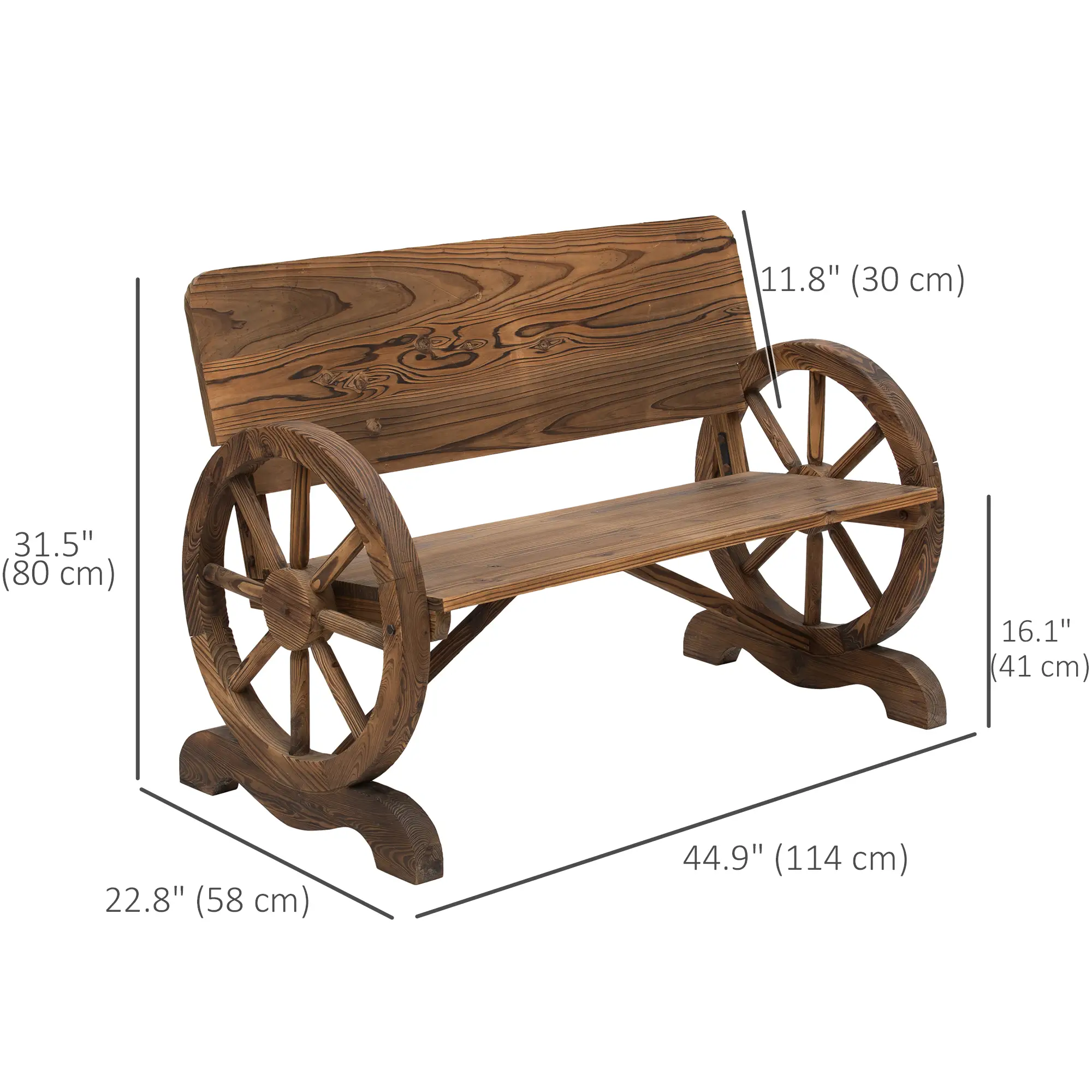 Wooden Wagon Wheel Bench, Rustic 2 Seater, Garden Outdoor Chair - Image 3