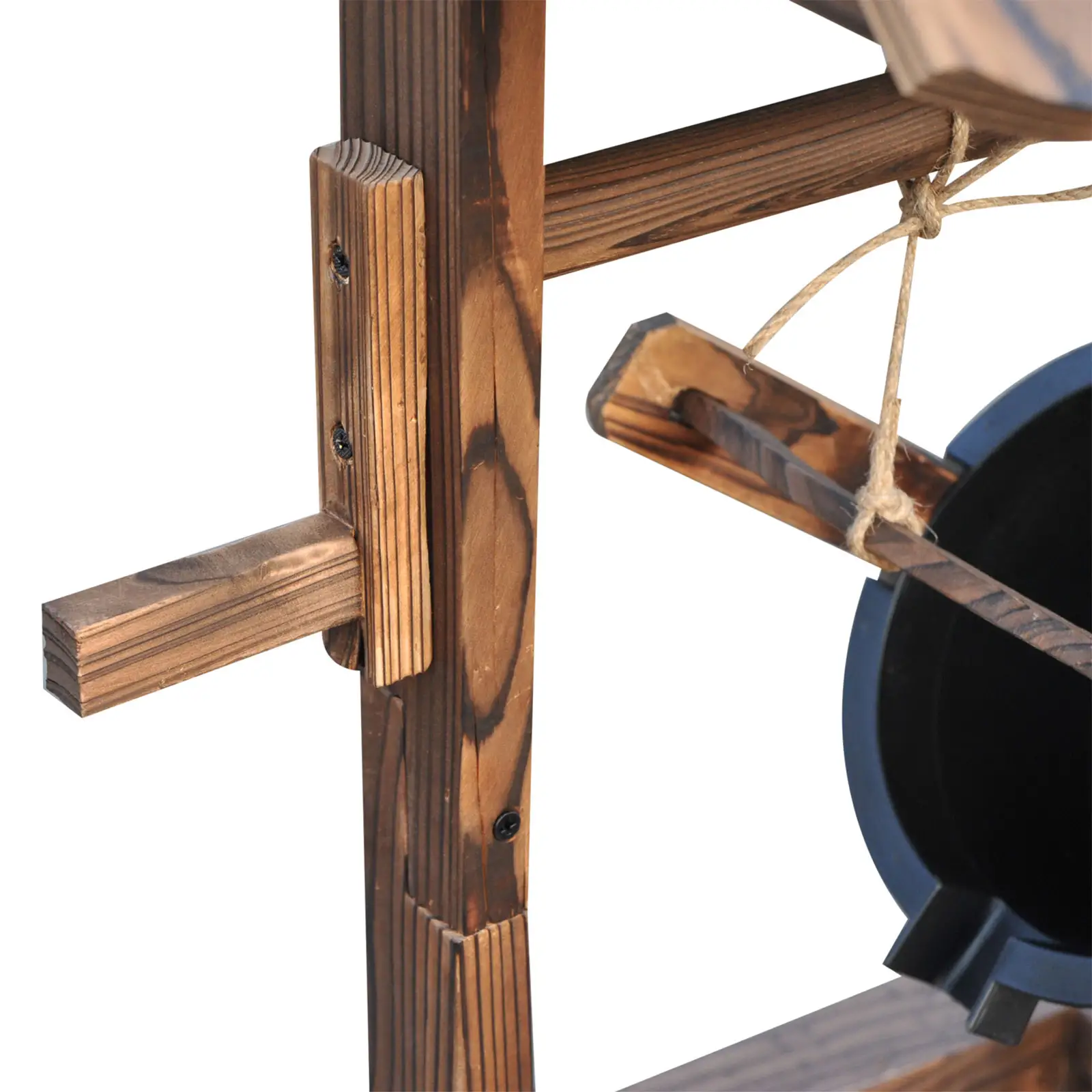 Wooden Well Wishing Fountain, Outdoor Electric Pump Water Bucket, Patio Garden, Carbonized - Image 8