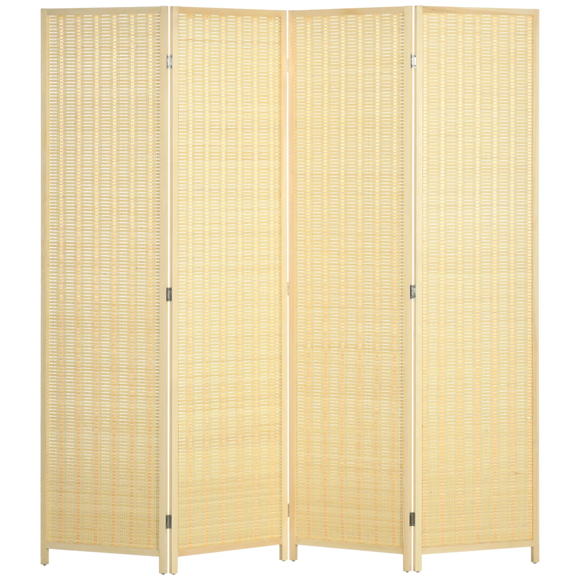 Woven Bamboo Room Divider, 4 Panel, 71"x71"x0.6", Natural
