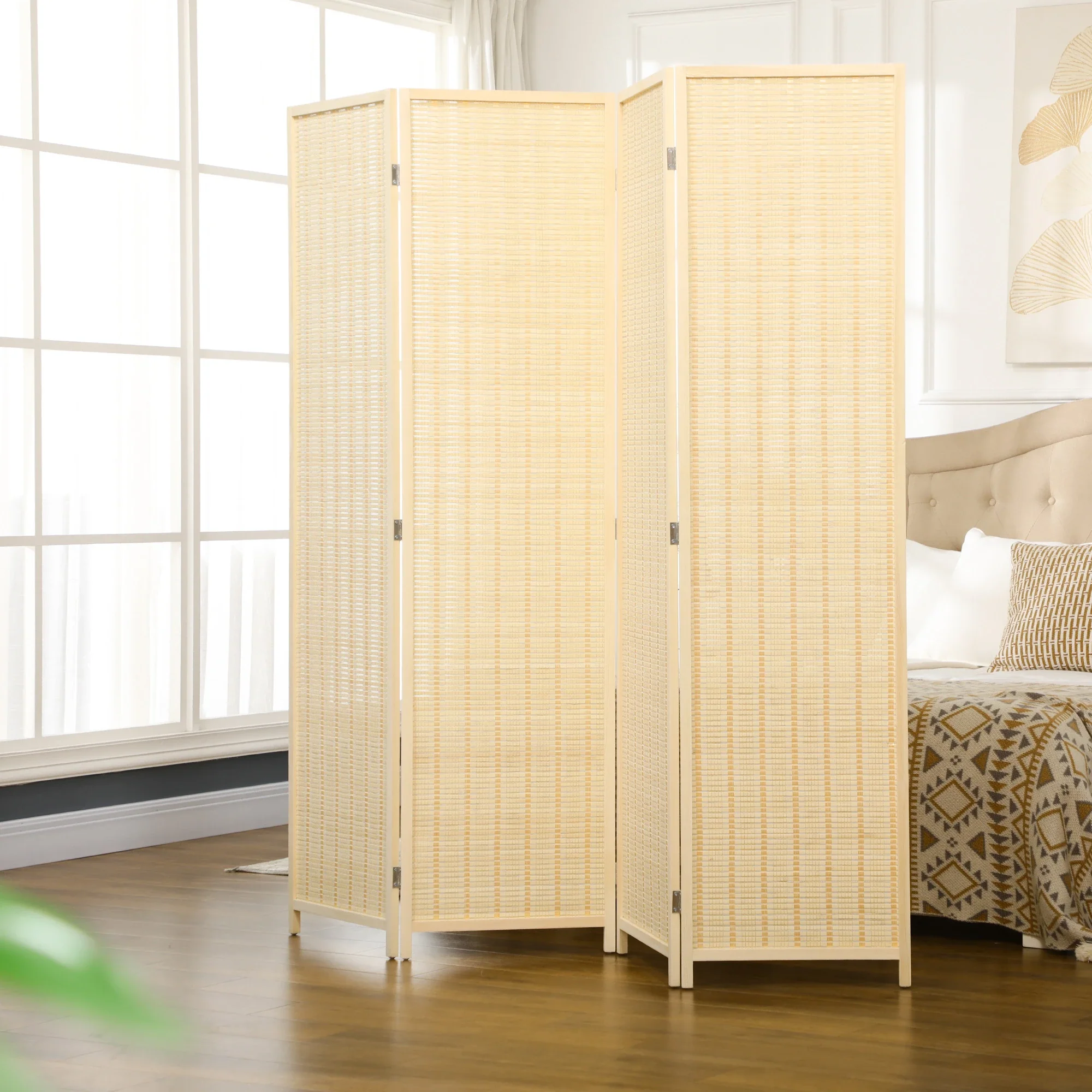 Woven Bamboo Room Divider, 4 Panel, 71"x71"x0.6", Natural - Image 2