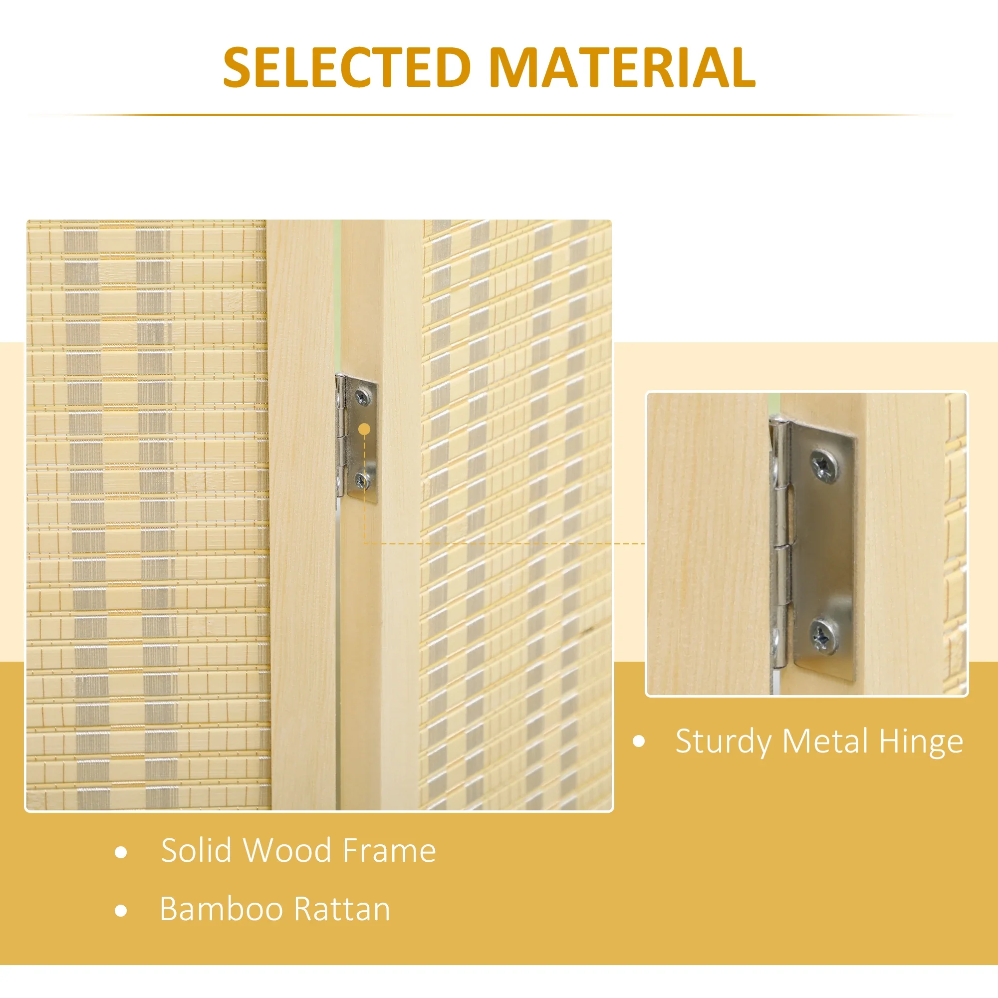 Woven Bamboo Room Divider, 4 Panel, 71"x71"x0.6", Natural - Image 5
