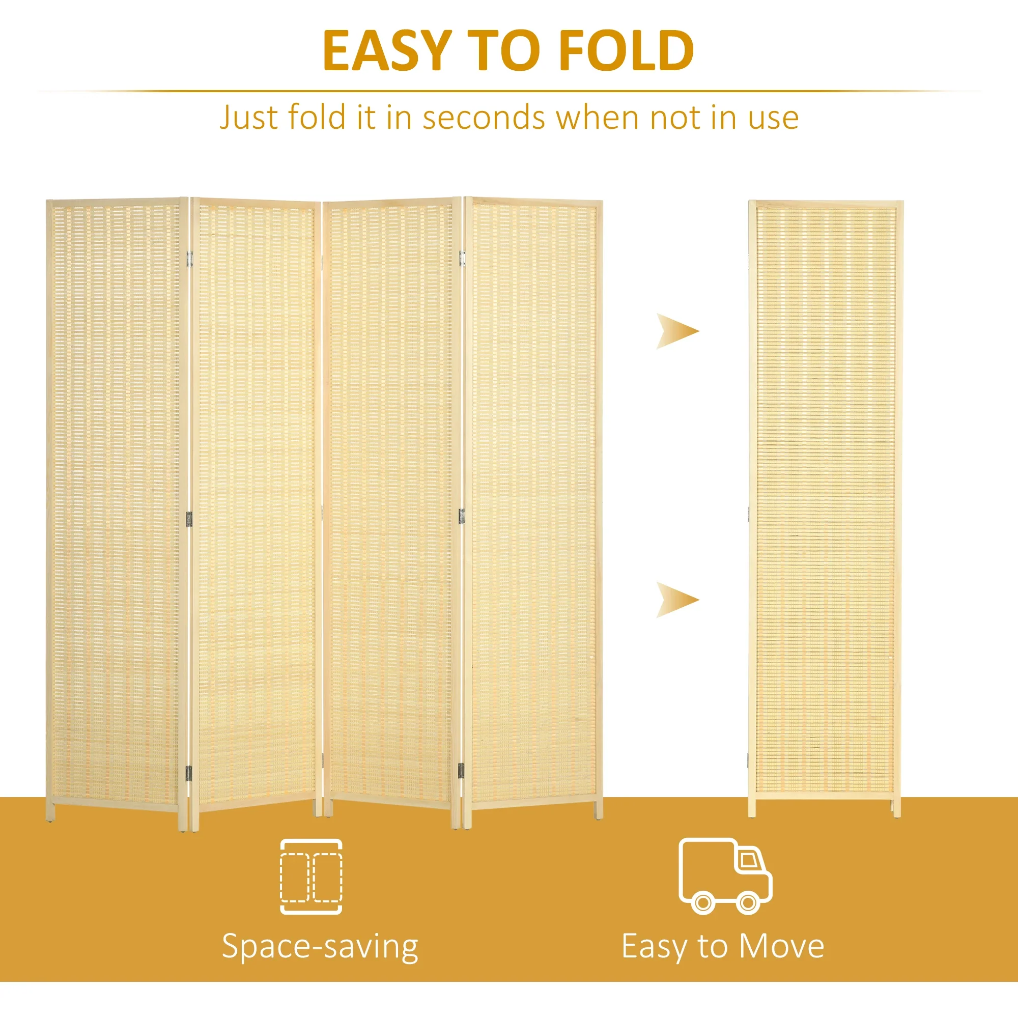 Woven Bamboo Room Divider, 4 Panel, 71"x71"x0.6", Natural - Image 6