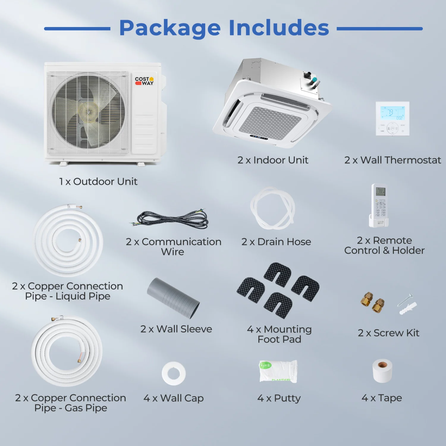 X-Pro 18000 BTU 2 Zone 24 SEER2 Ceiling Cassette Mini Split, White - Image 4