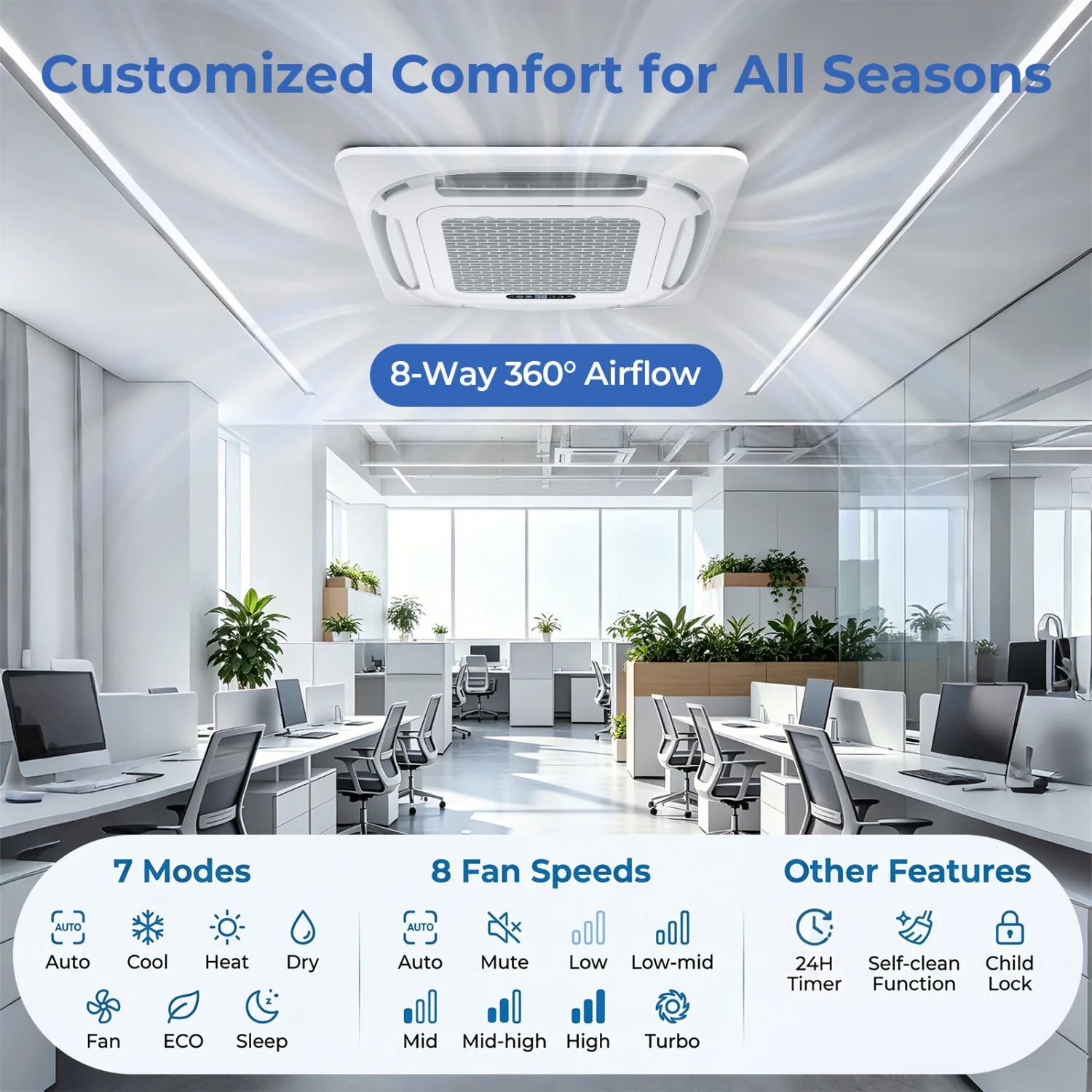 X-Pro 27000 BTU 2 Zone 24 SEER2 Ceiling Cassette Mini Split AC, 12K+12K, White - Image 7