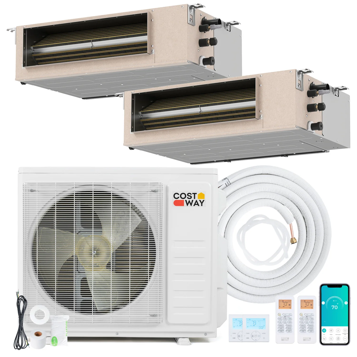 X-Pro 27000 BTU 2 Zone 24 SEER2 Concealed Ducted Mini Split AC, White
