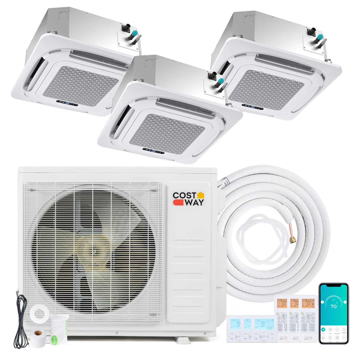 X-Pro 27000 BTU 3 Zone 24 SEER2 Ceiling Cassette Mini Split, White