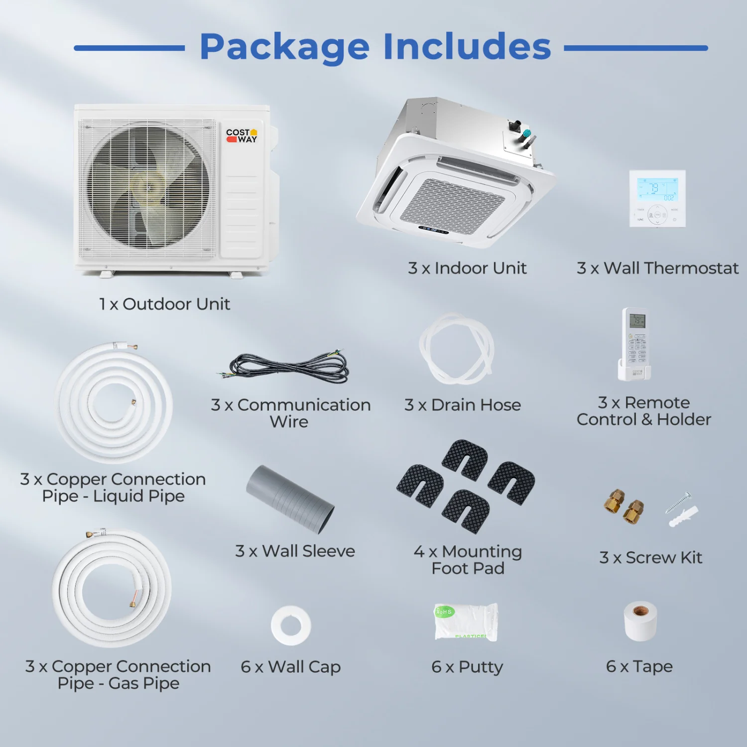 X-Pro 27000 BTU 3 Zone 24 SEER2 Ceiling Cassette Mini Split, White - Image 4