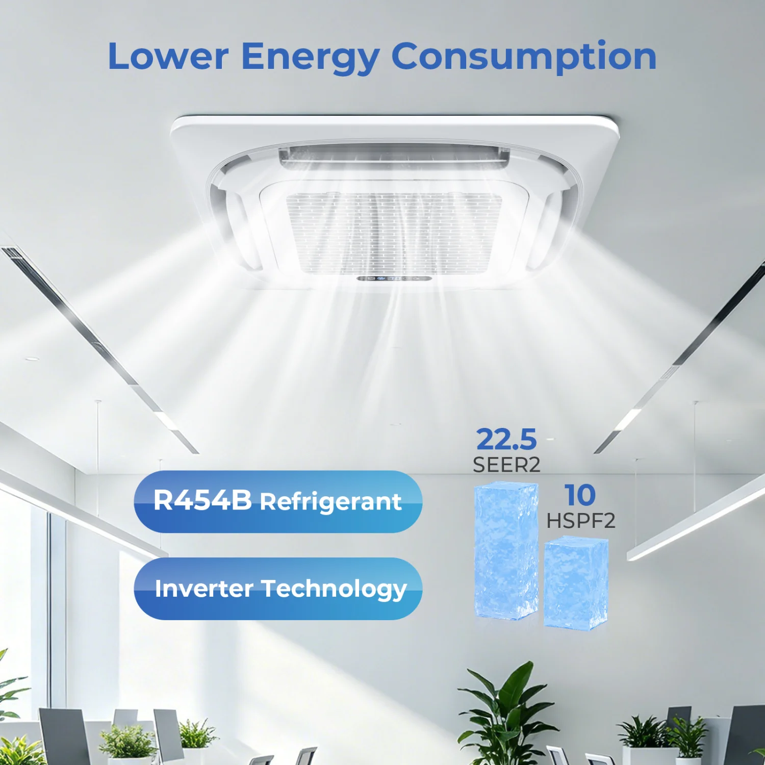 X-Pro 35000 BTU 2 Zone 22.5 SEER2 Ceiling Cassette Mini Split, White - Image 8