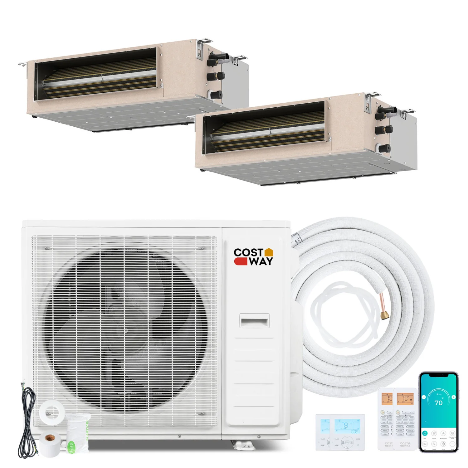 X-Pro 35000 BTU 2-Zone 22.5 SEER2 Mini Split AC, 18K+24K, White