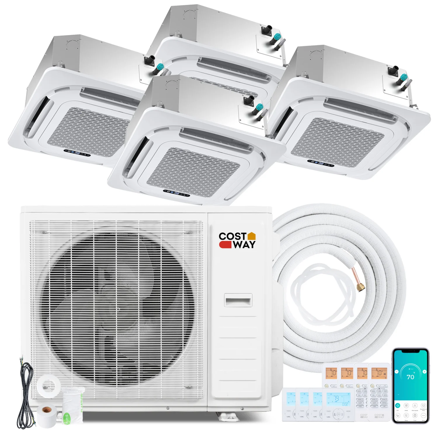 X-Pro 35000 BTU 4 Zone 22.5 SEER2 Ceiling Cassette Mini Split AC, White