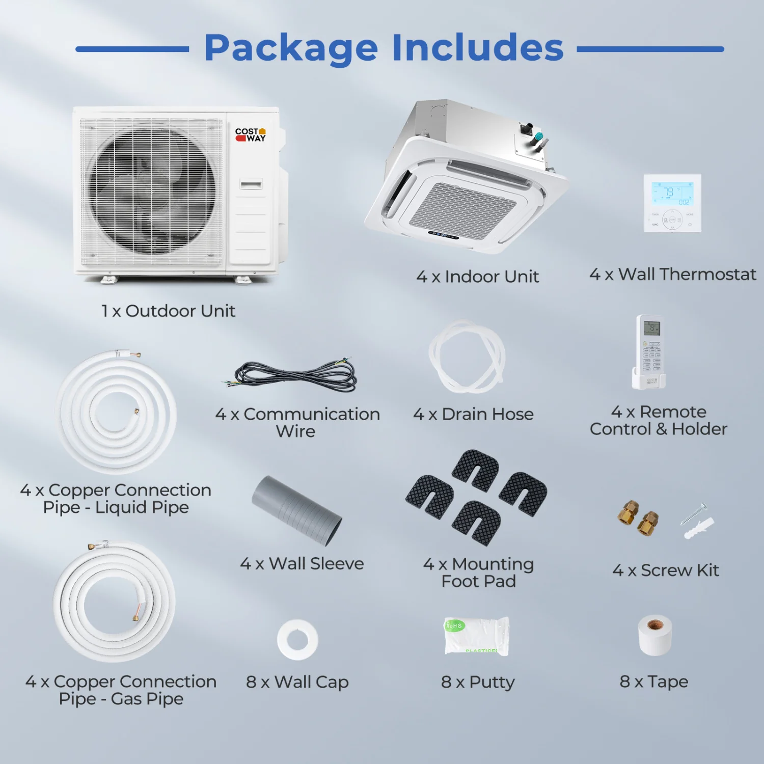 X-Pro 35000 BTU 4 Zone 22.5 SEER2 Ceiling Cassette Mini Split AC, White - Image 4