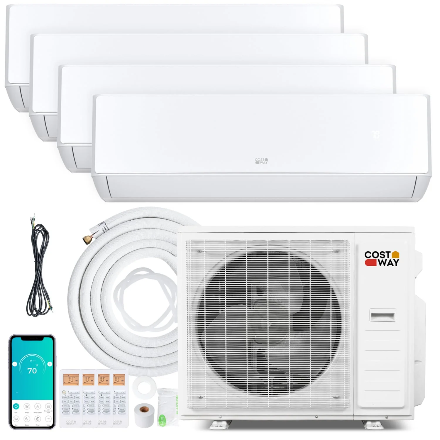 X-Pro 35000 BTU 4 Zone 22.5 SEER2 Mini Split AC, Heat Pump, 9K+9K+9K+9K, White