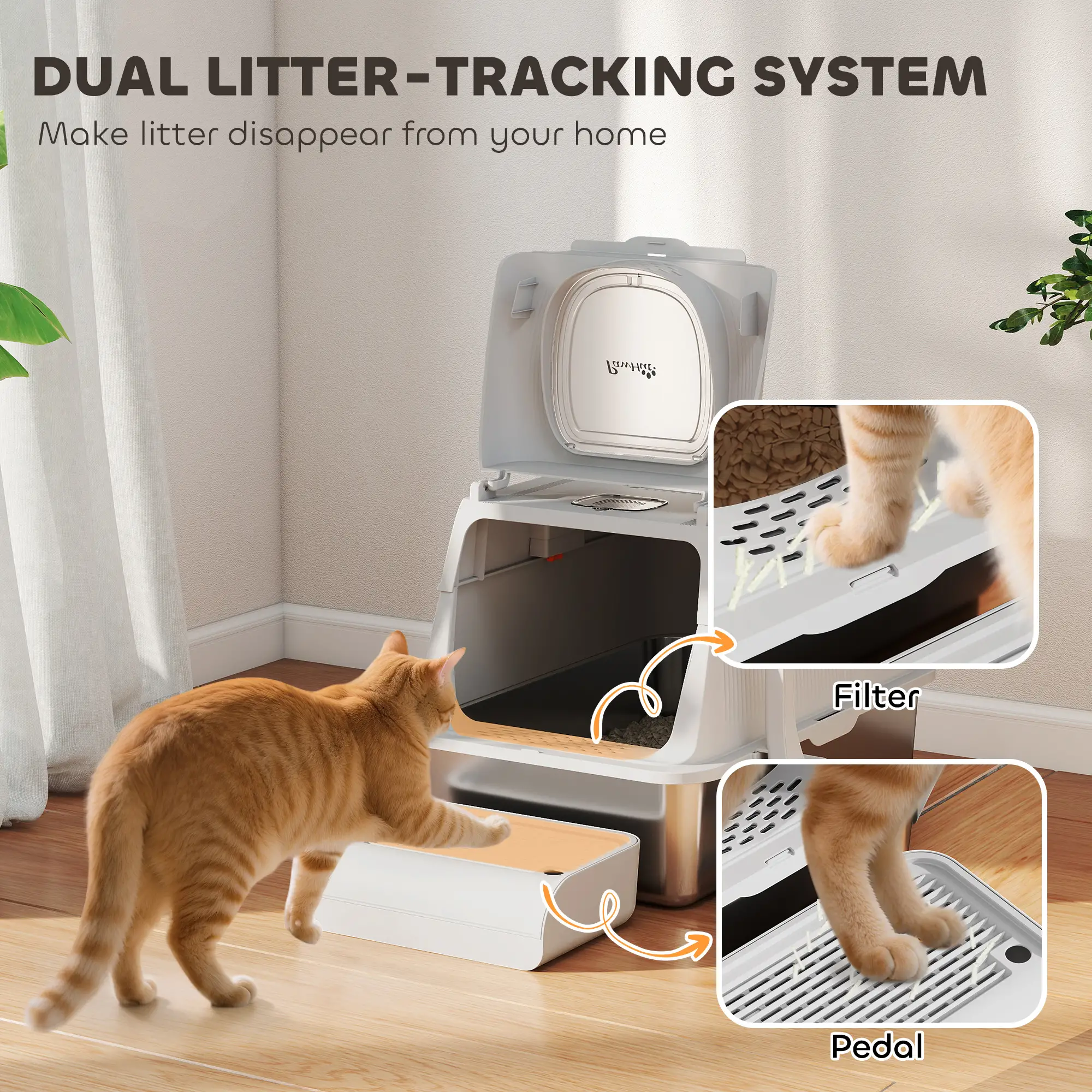 XL Stainless Steel Cat Litter Box, Flip Cover, Pedal, Deodorizer - Image 9