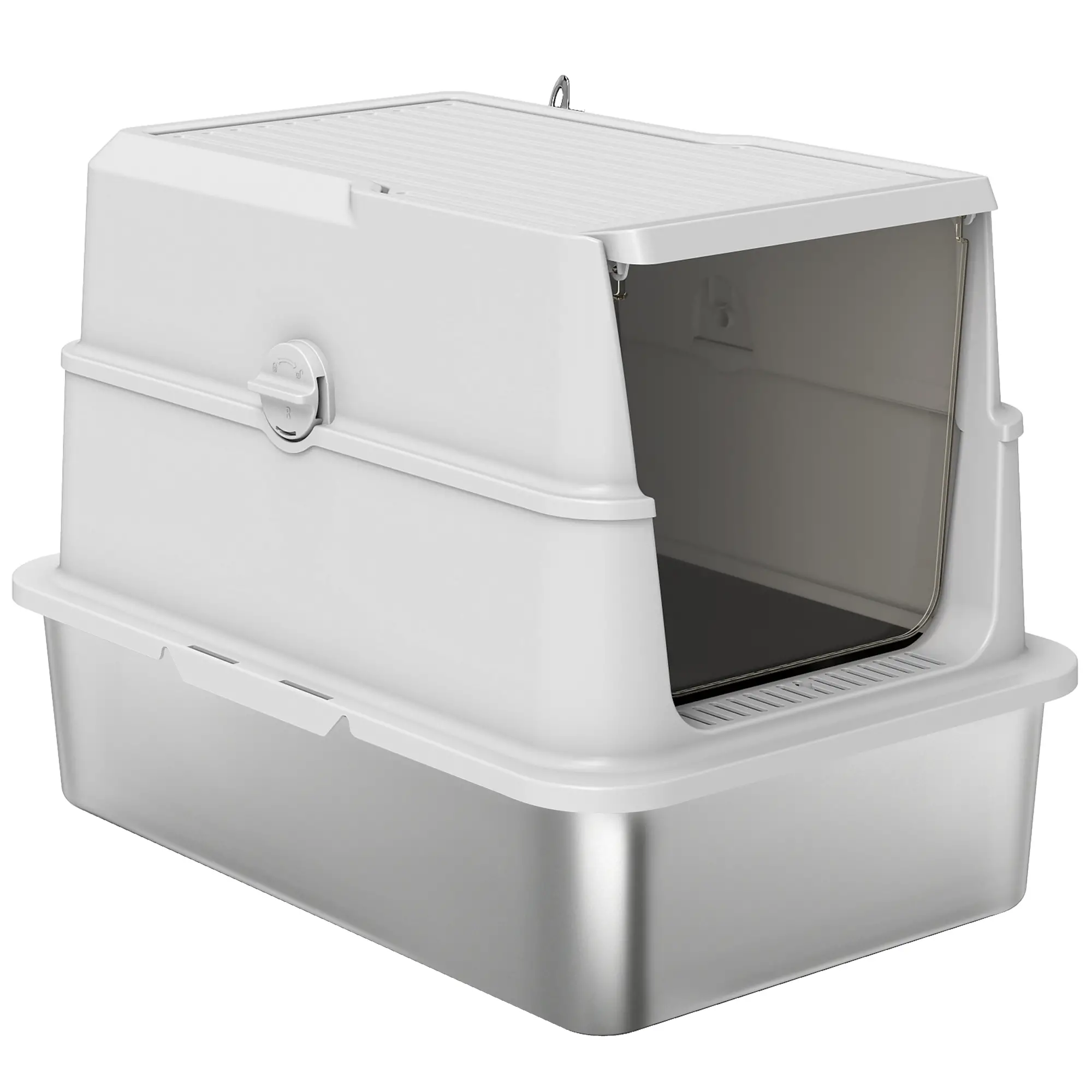 XL Stainless Steel Cat Litter Box, Flip Top, Scoop, Easy Clean