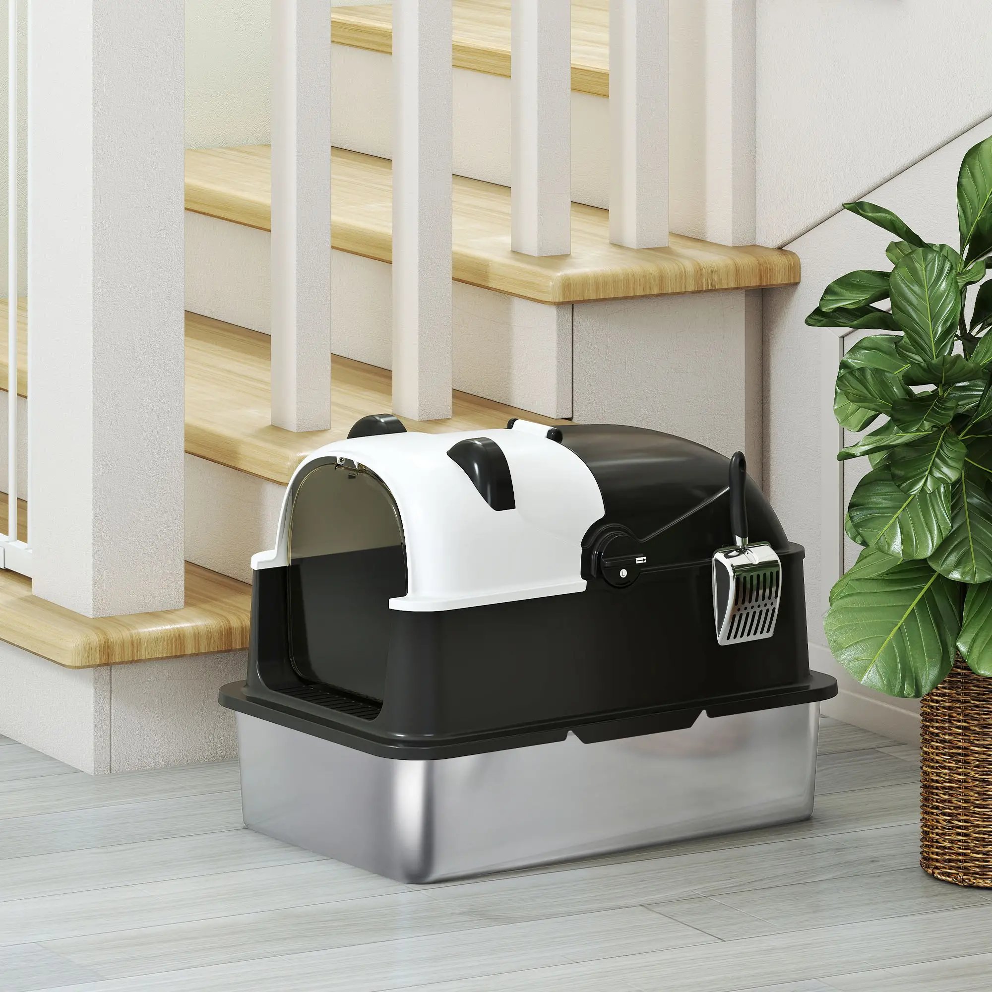 XL Stainless Steel Cat Litter Box with Lid, Scoop, 23.7" x 15.9" x 17.6" - Image 10