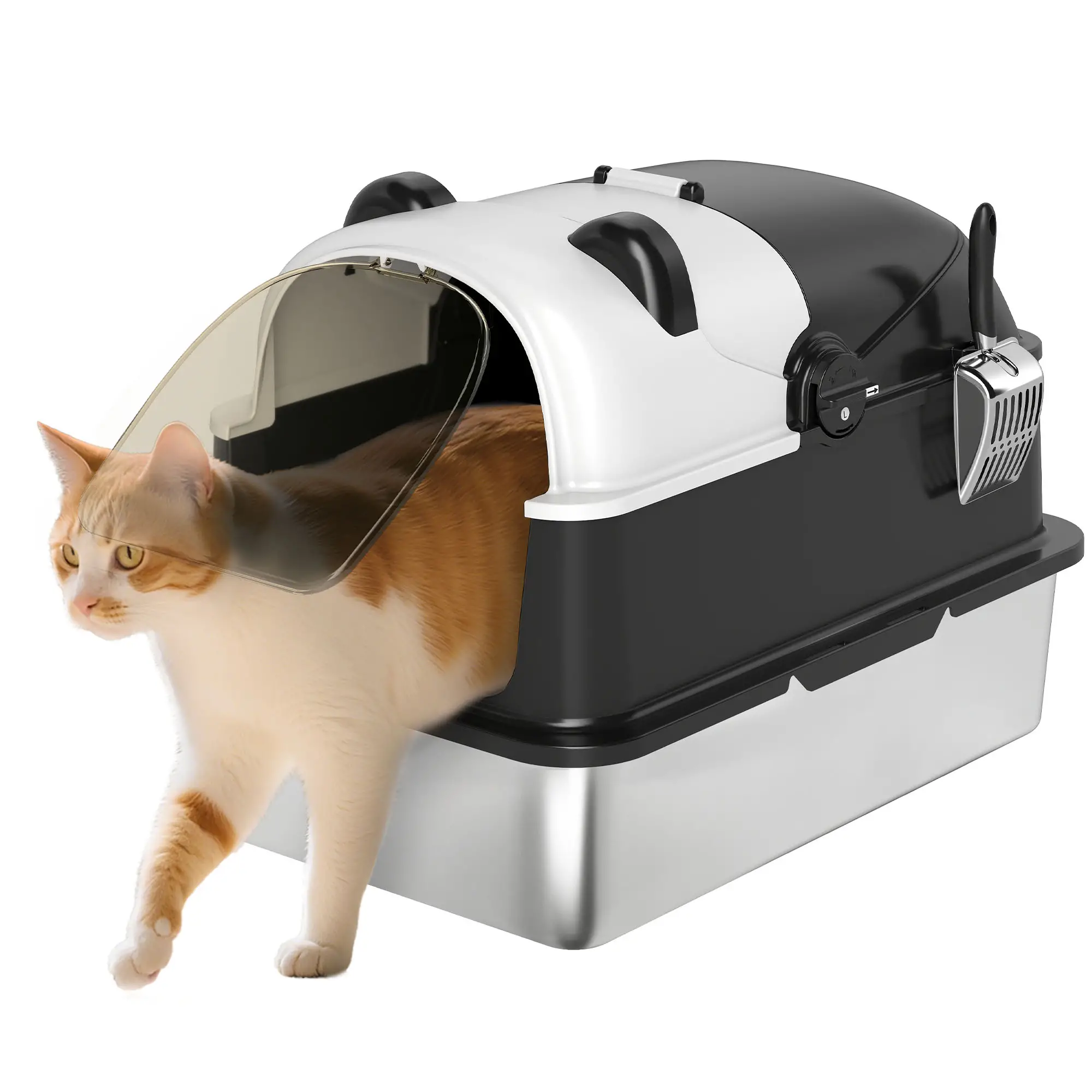 XL Stainless Steel Cat Litter Box with Lid, Scoop, 23.7" x 15.9" x 17.6" - Image 11