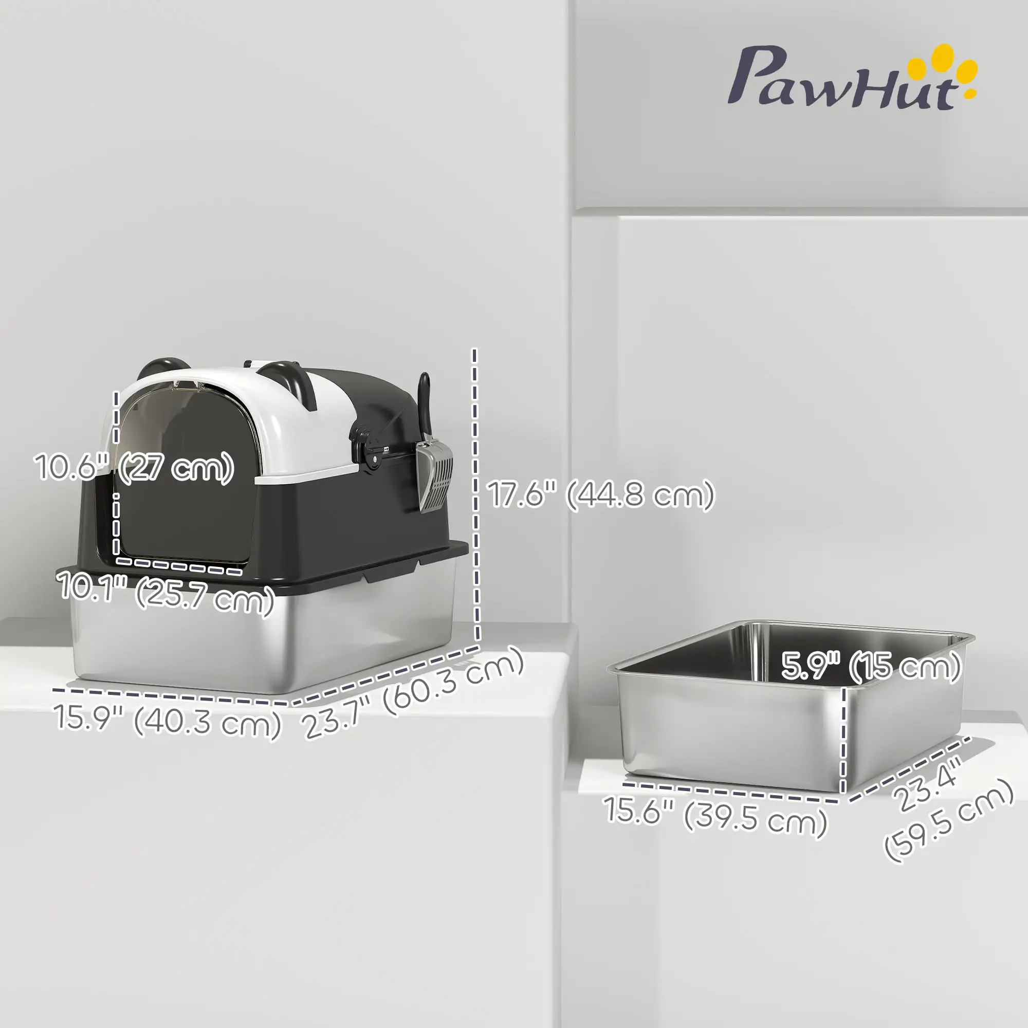 XL Stainless Steel Cat Litter Box with Lid, Scoop, 23.7" x 15.9" x 17.6" - Image 3