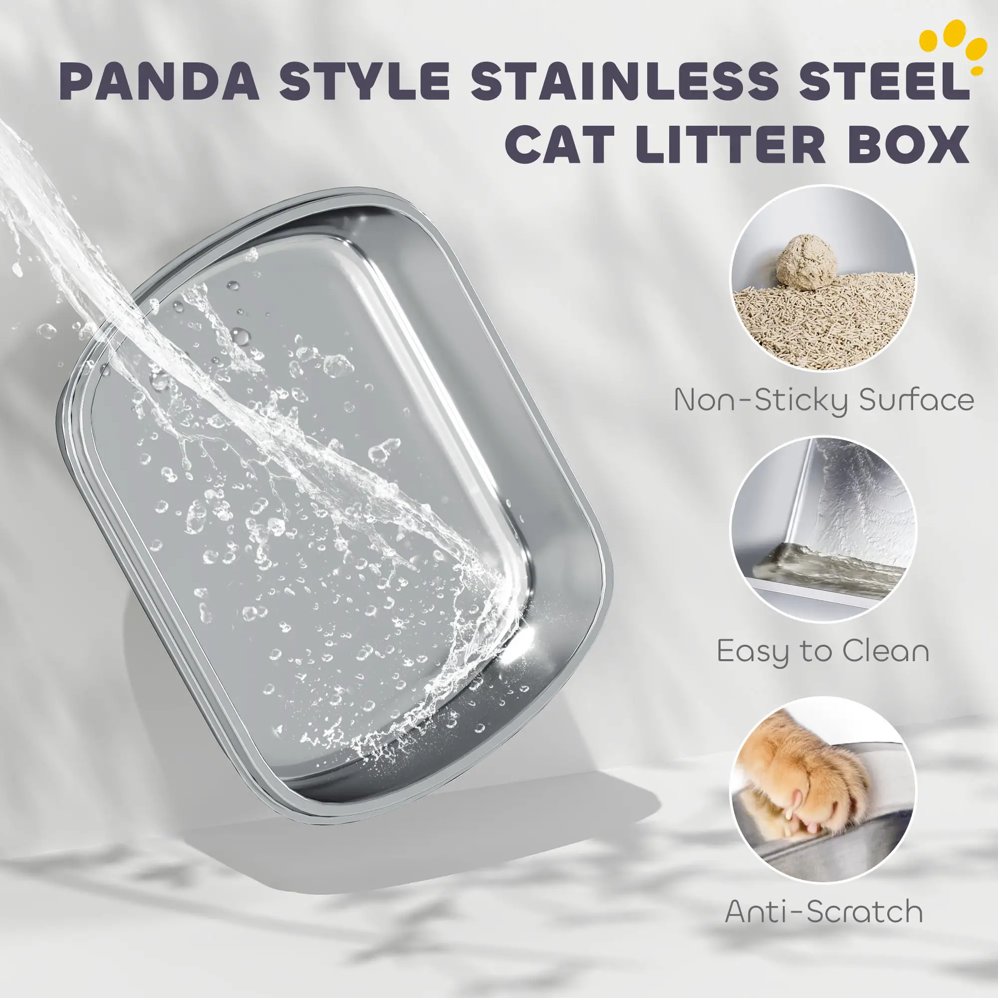 XL Stainless Steel Cat Litter Box with Lid, Scoop, 23.7" x 15.9" x 17.6" - Image 4