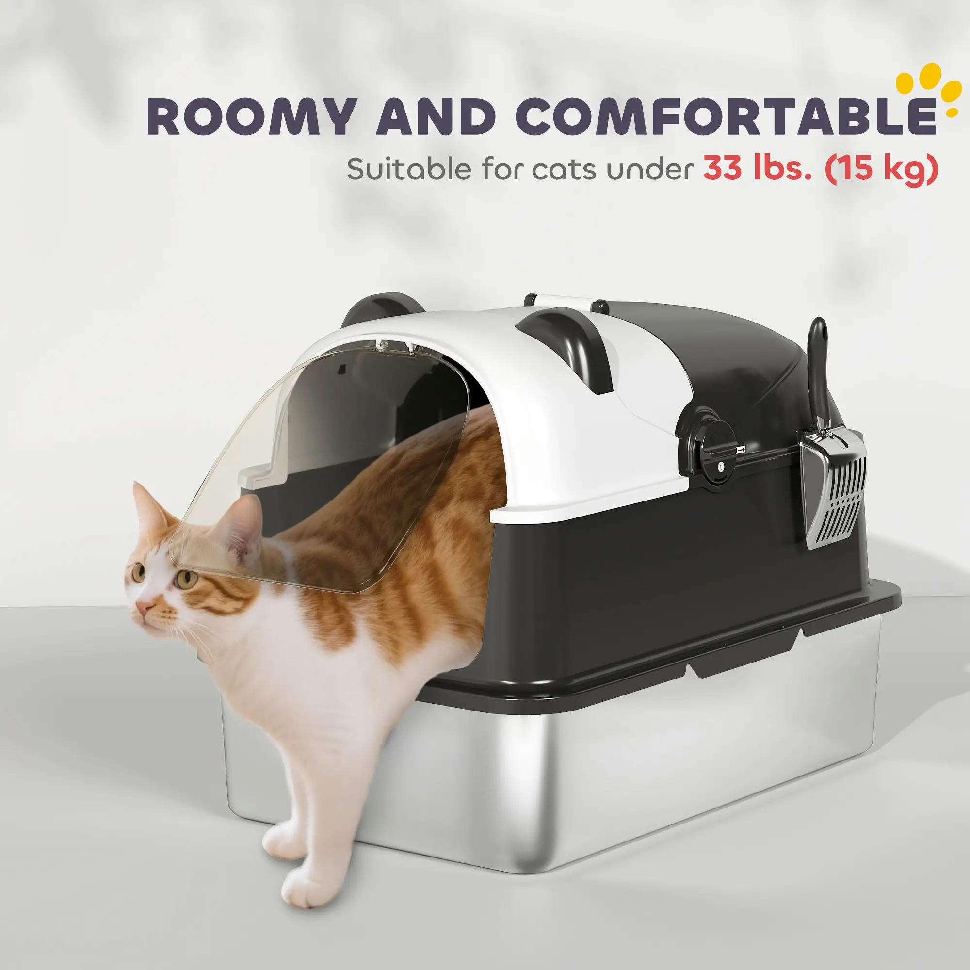 XL Stainless Steel Cat Litter Box with Lid, Scoop, 23.7" x 15.9" x 17.6" - Image 5