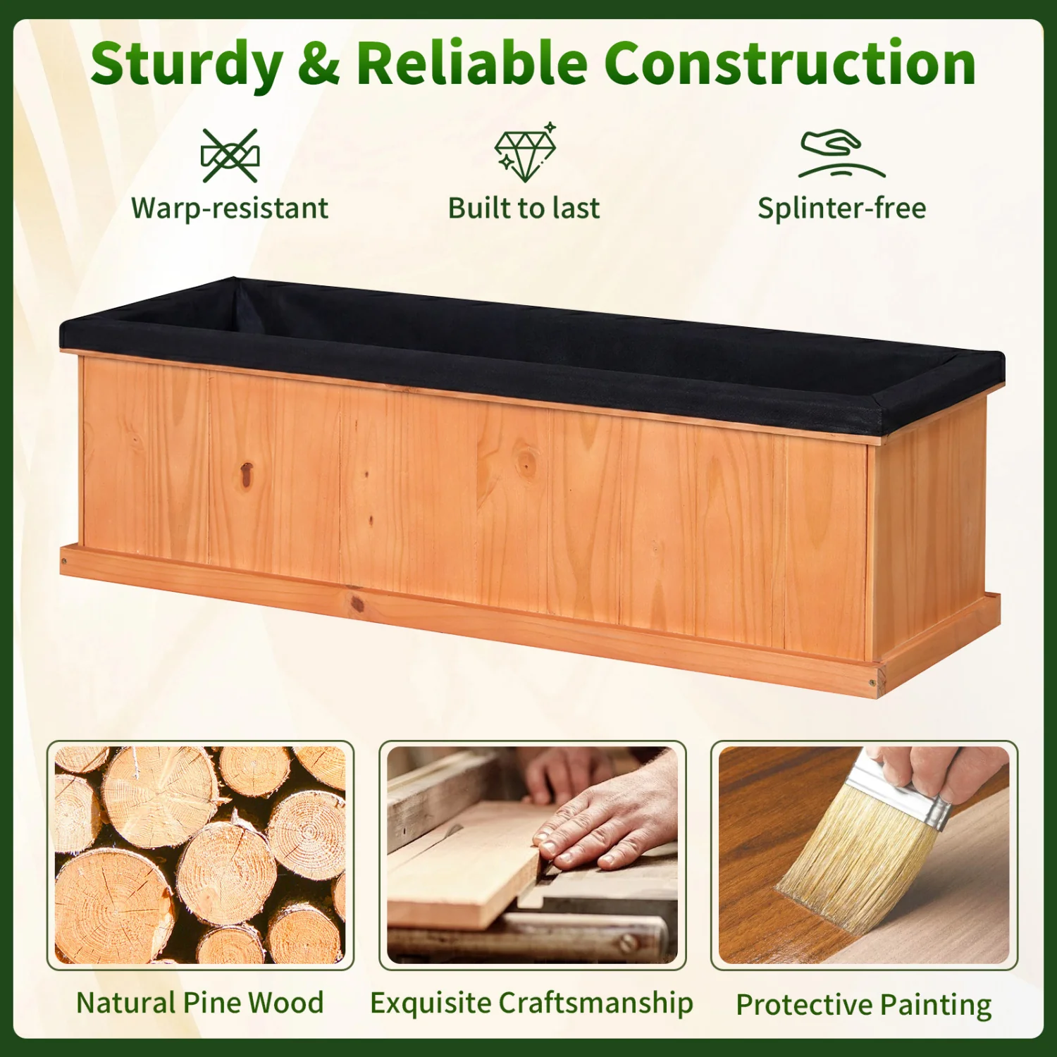 XL Wooden Raised Garden Bed with Drainage Holes, Planter Box - Image 6