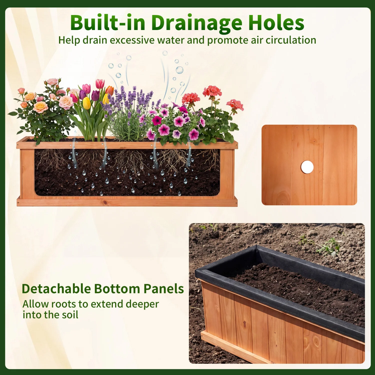 XL Wooden Raised Garden Bed with Drainage Holes, Planter Box - Image 7