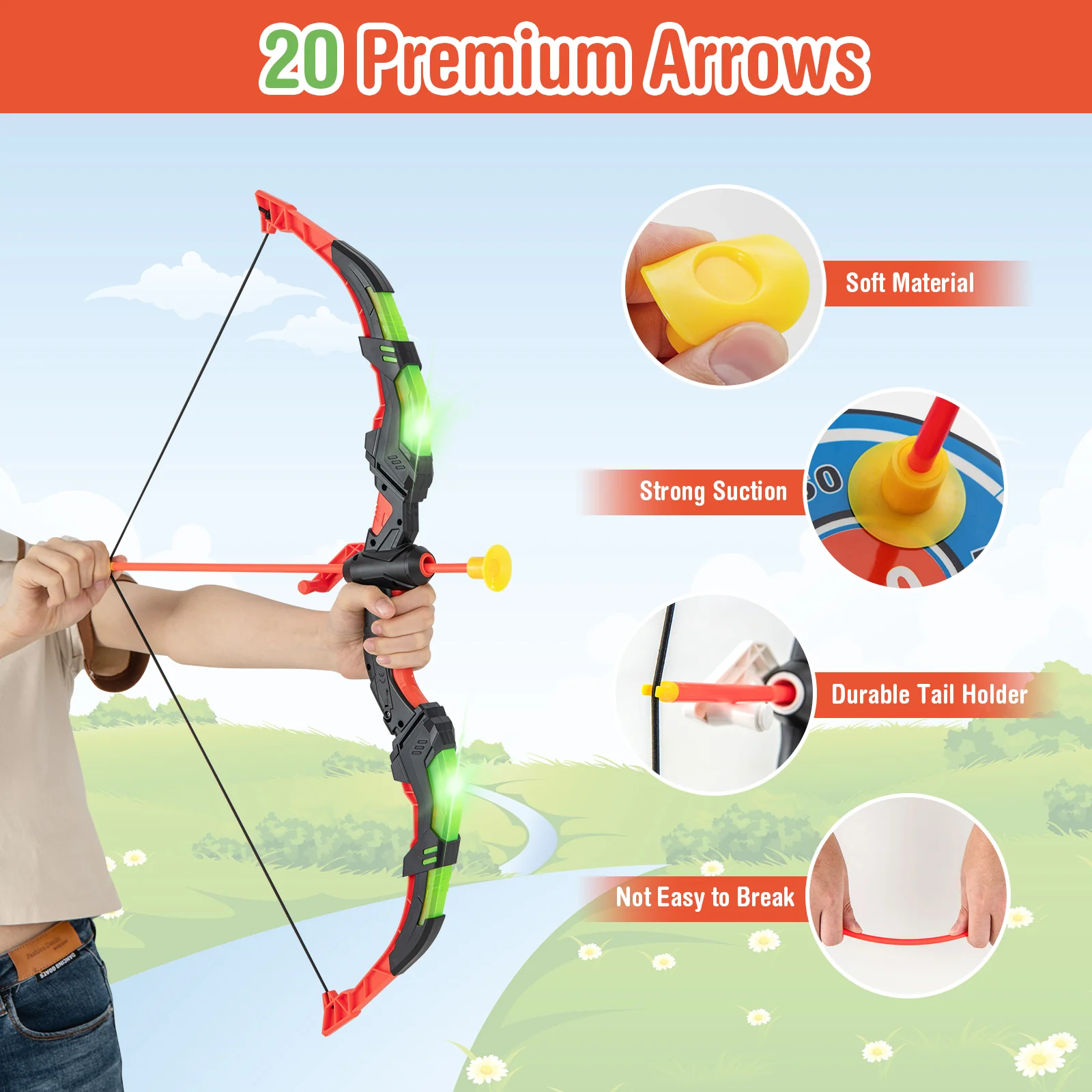 Youth Archery Bow Set, LED Light Up, 20 Suction Cup Arrows, Multicolor - Image 8