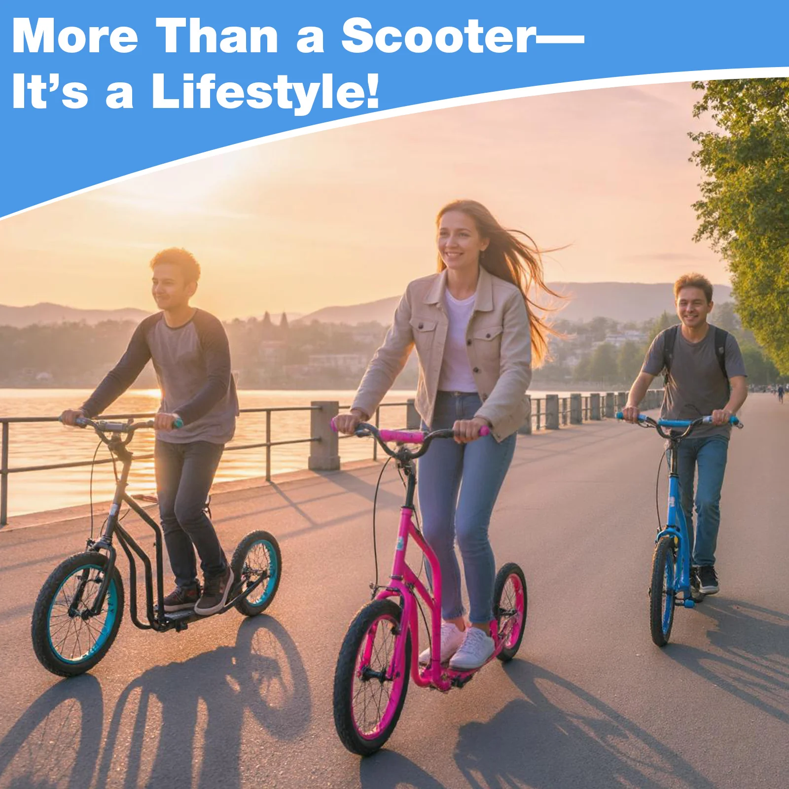 Youth Scooter, Adjustable Handlebar, 16/14-Inch Inflatable Wheels, Blue - Image 8