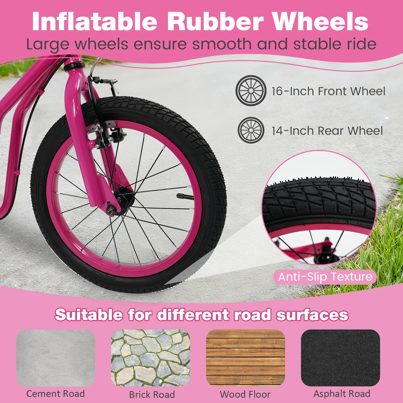 Youth Scooter, Adjustable Handlebar, 16/14-Inch Wheels, Pink - Image 9