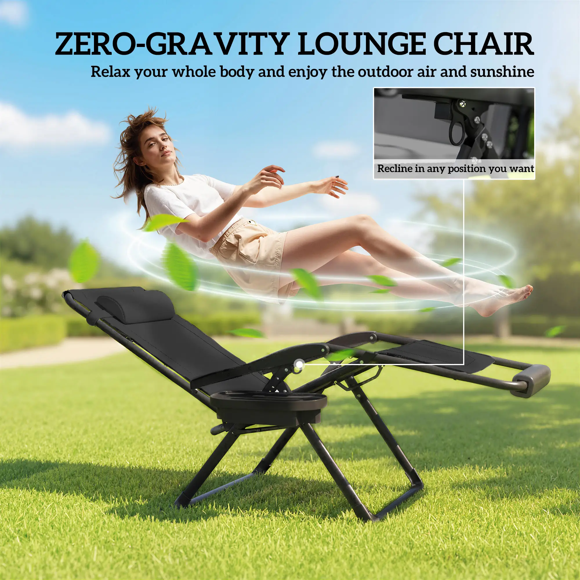 Zero Gravity Chair, Reclining Outdoor Lounger, 400 LBS Capacity, Black - Image 4