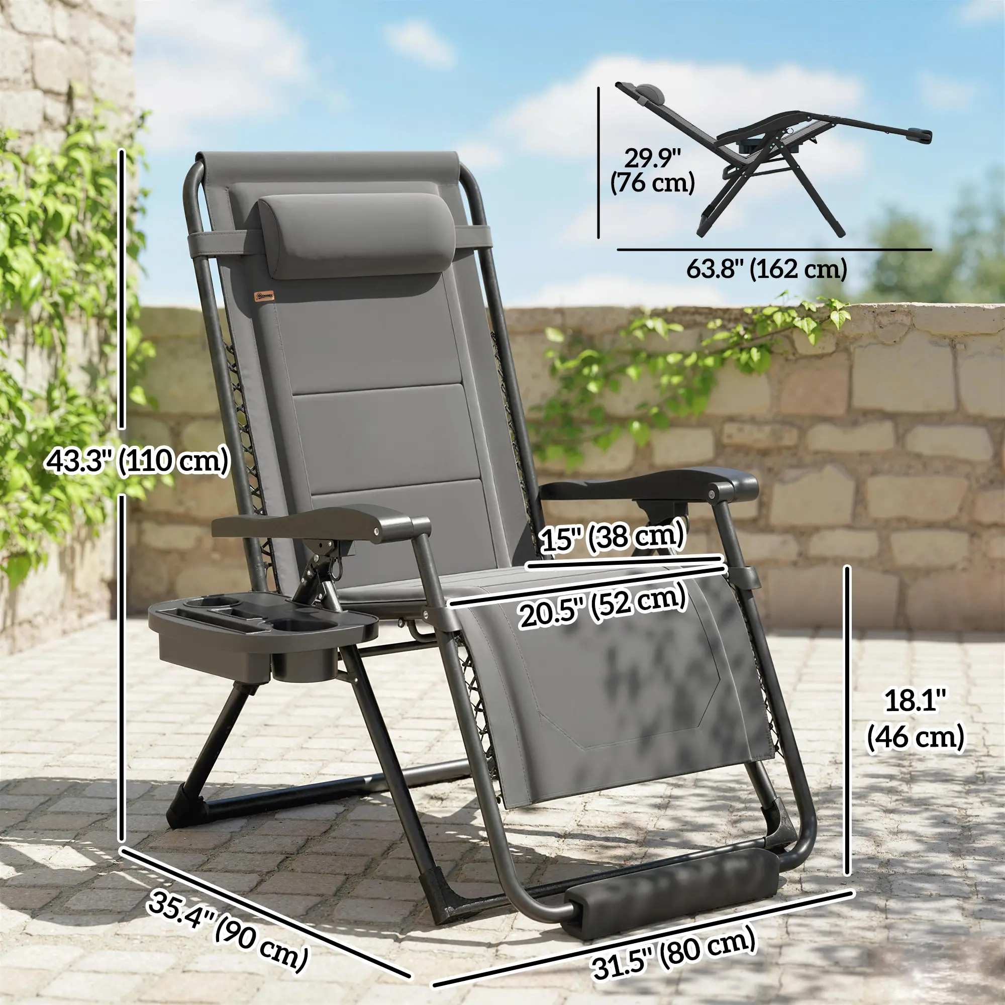 Zero Gravity Chair, Reclining Outdoor Lounger, 400 LBS Capacity, Dark Grey - Image 3