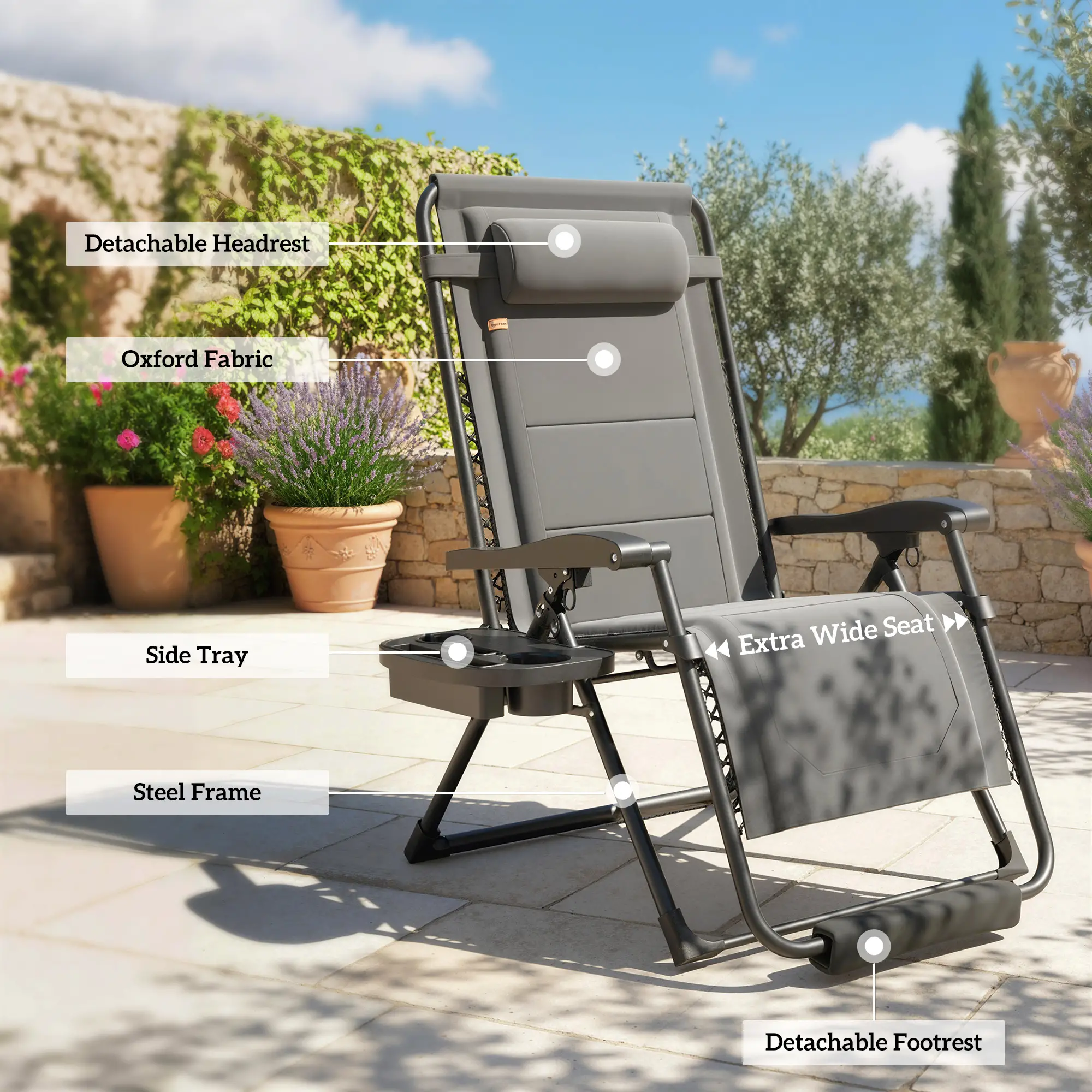 Zero Gravity Chair, Reclining Outdoor Lounger, 400 LBS Capacity, Dark Grey - Image 7