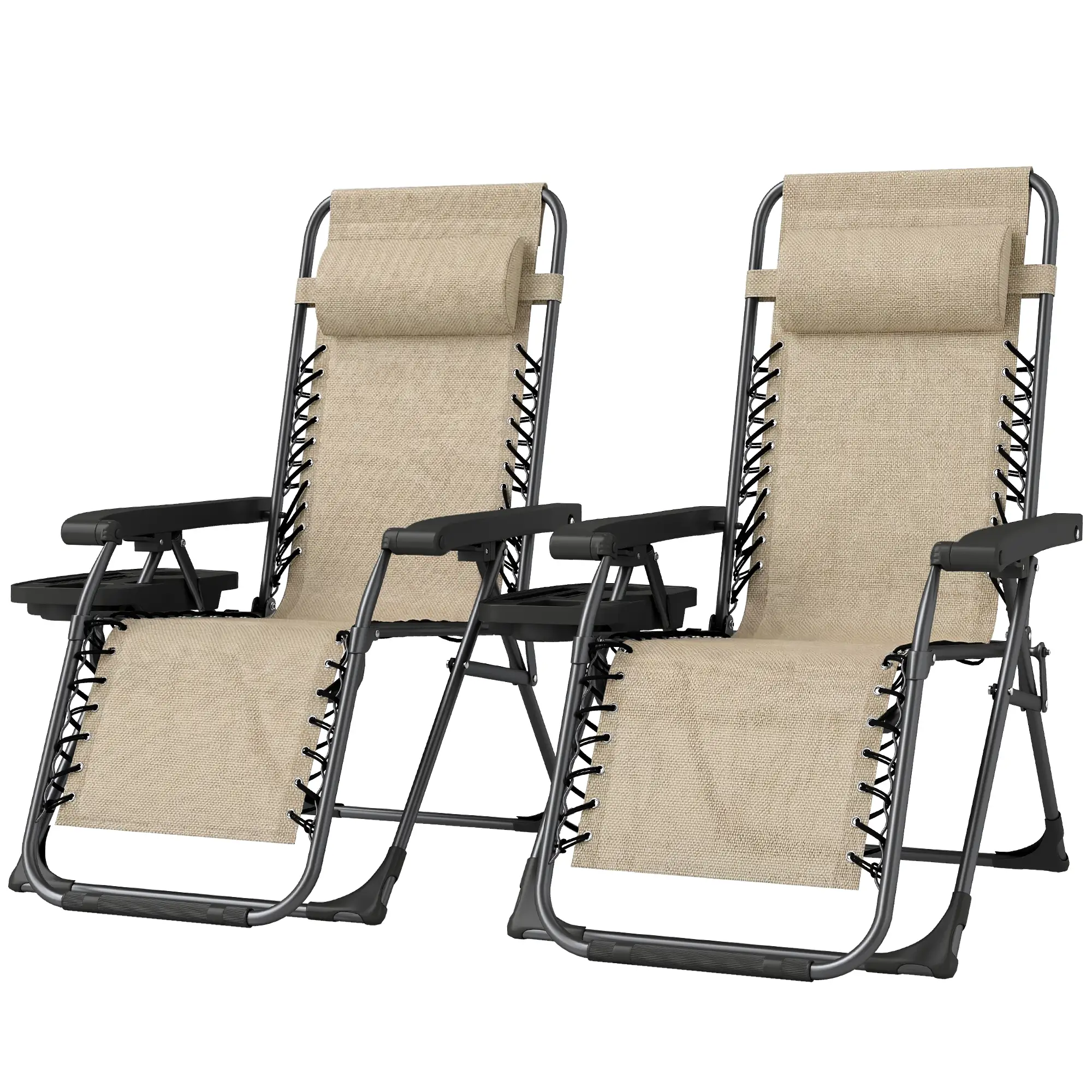 Zero Gravity Chair Set, Folding Reclining Outdoor Lounge, Light Brown
