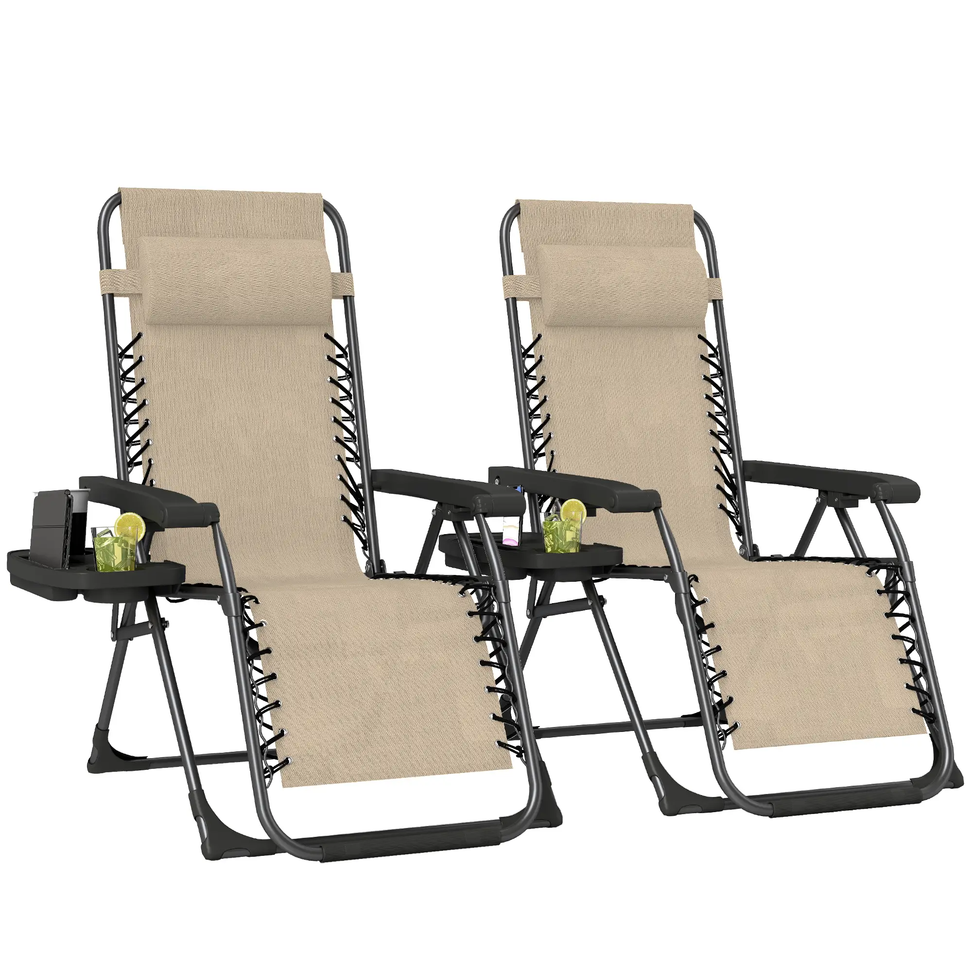 Zero Gravity Chair Set, Folding Reclining Outdoor Lounge, Light Brown - Image 11
