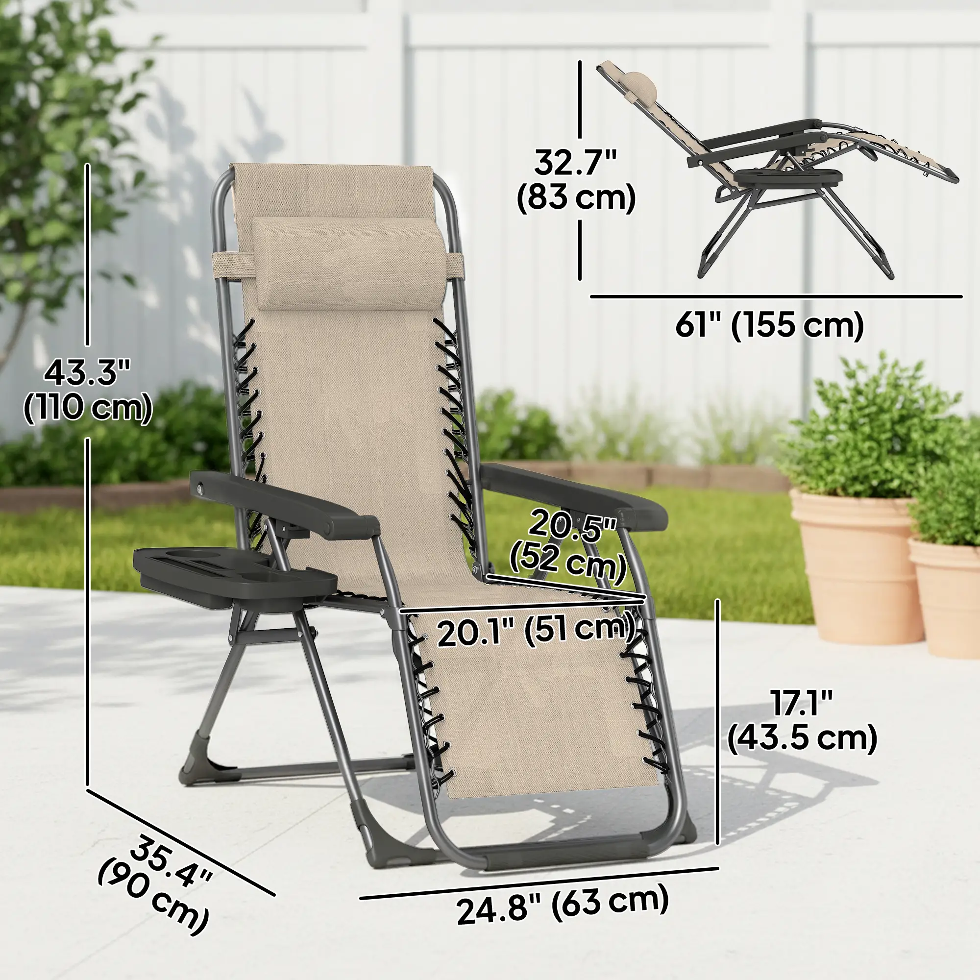 Zero Gravity Chair Set, Folding Reclining Outdoor Lounge, Light Brown - Image 3